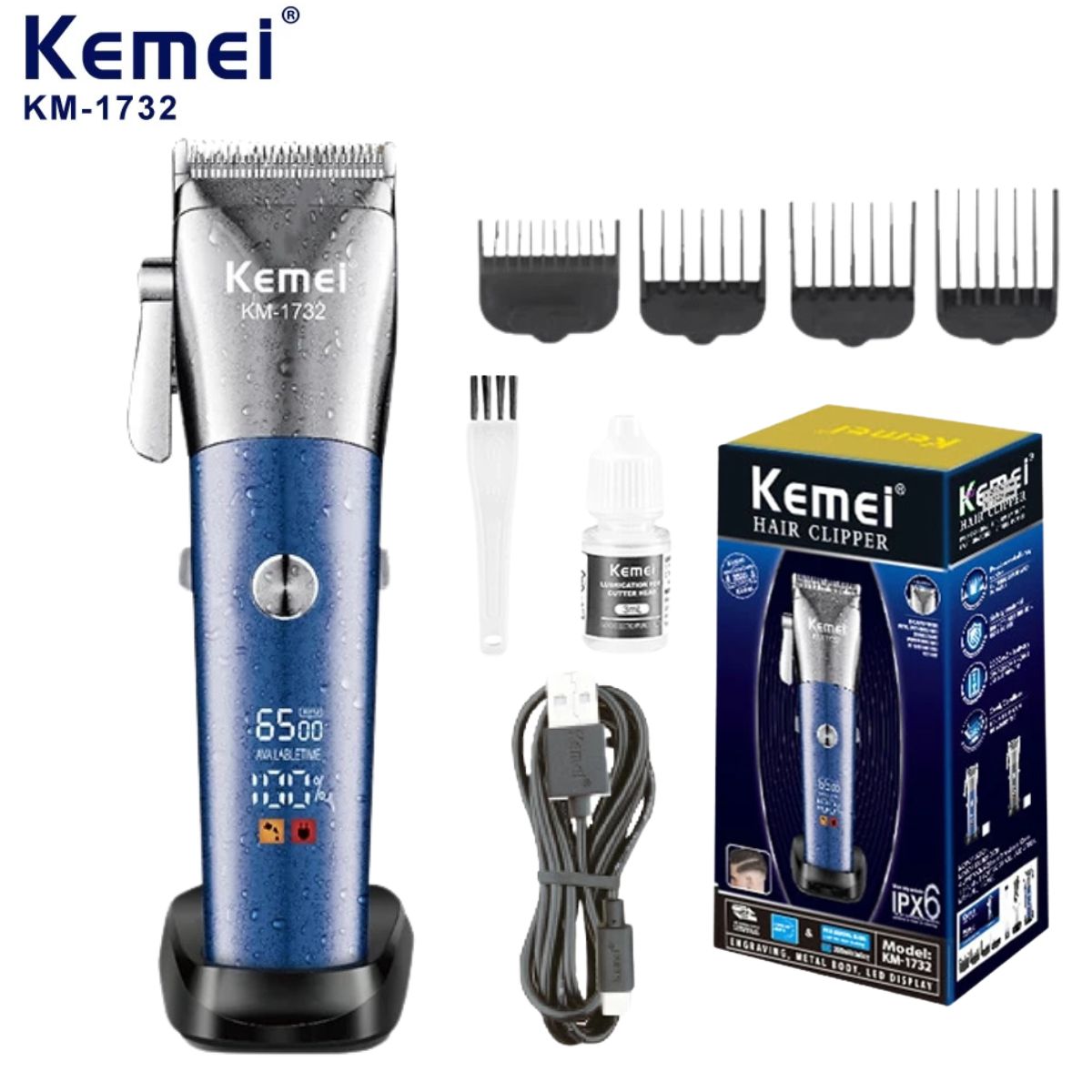 Máquina de Cortar e Barbear Kemei KM-1732 Portátil, Leve e Eficiente
