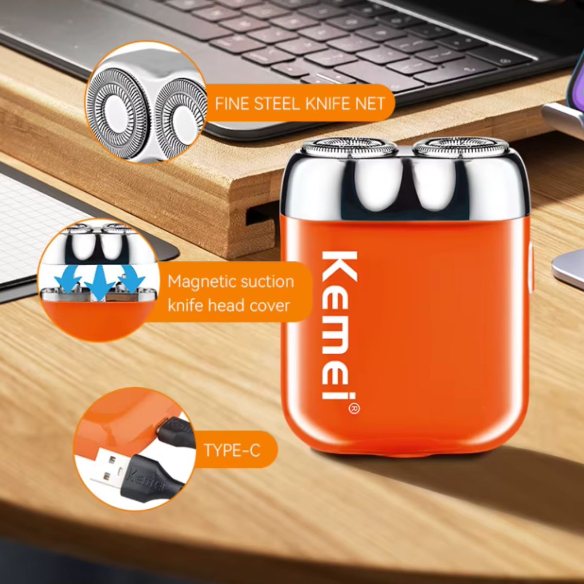 Máquina de Barbear Kemei KM-C56 Mini Navalha Portátil e USB