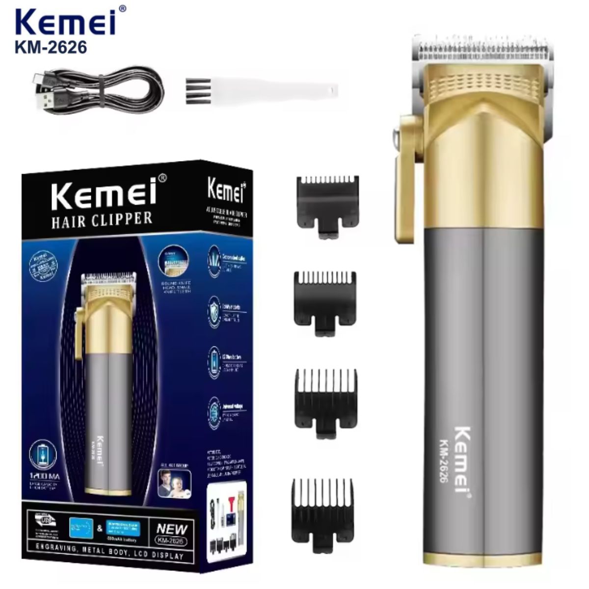 Máquina de cortar Kemei KM-2626 Profissional USB e Sem Fio