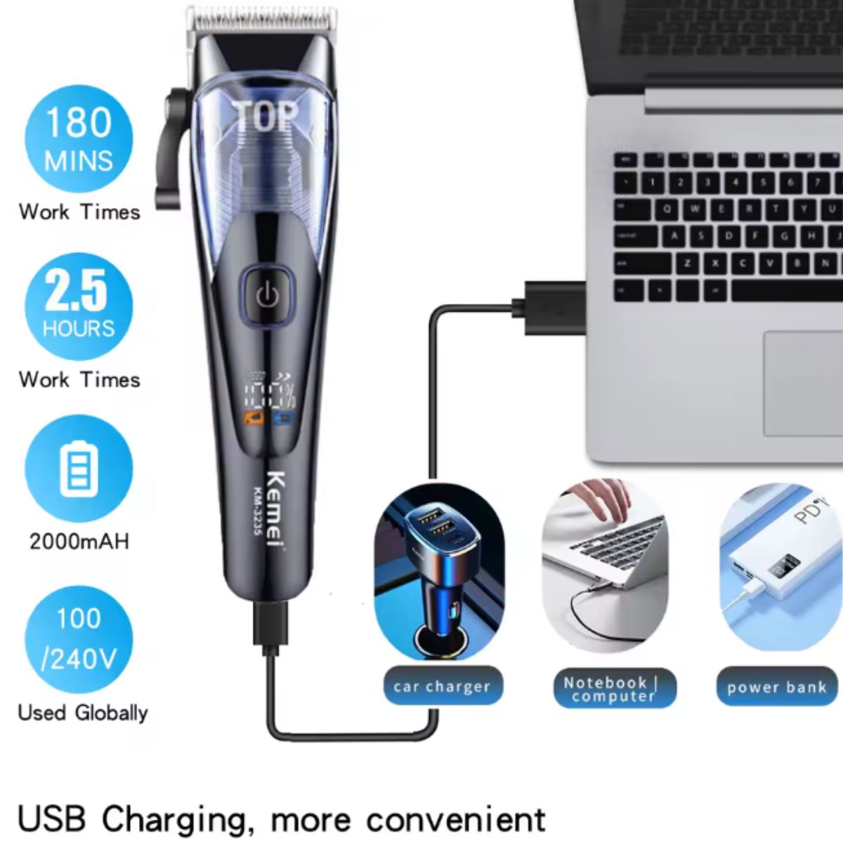 Máquina de Cortar Kemei KM-3235 Profissional e Display Led
