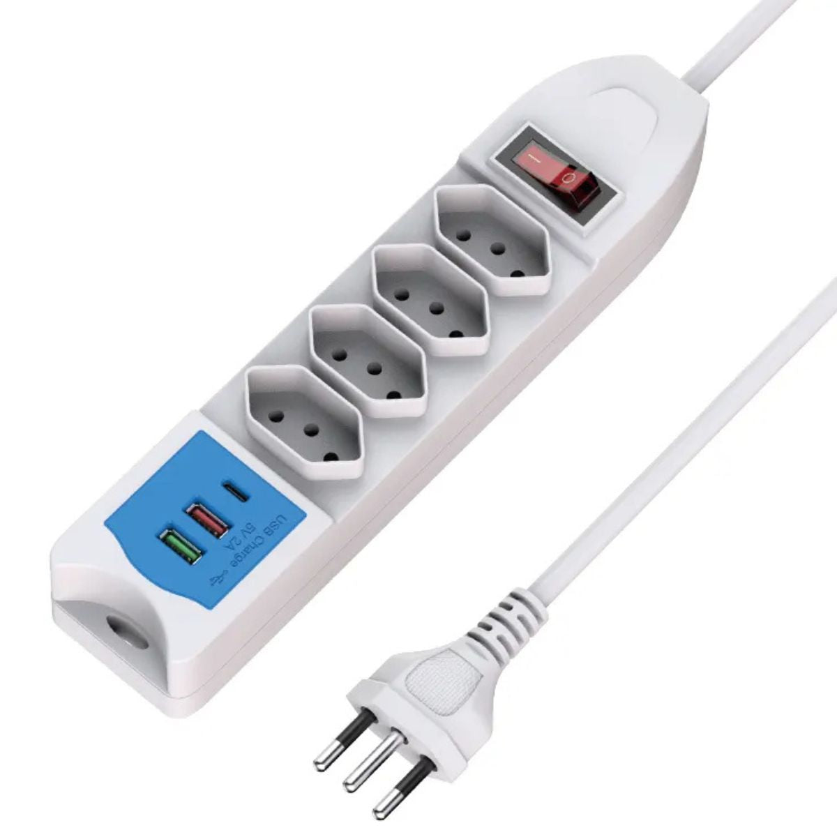 Extensão Filtro de Linha de ate 5 Tomadas 2 USB e 1 Tipo-C