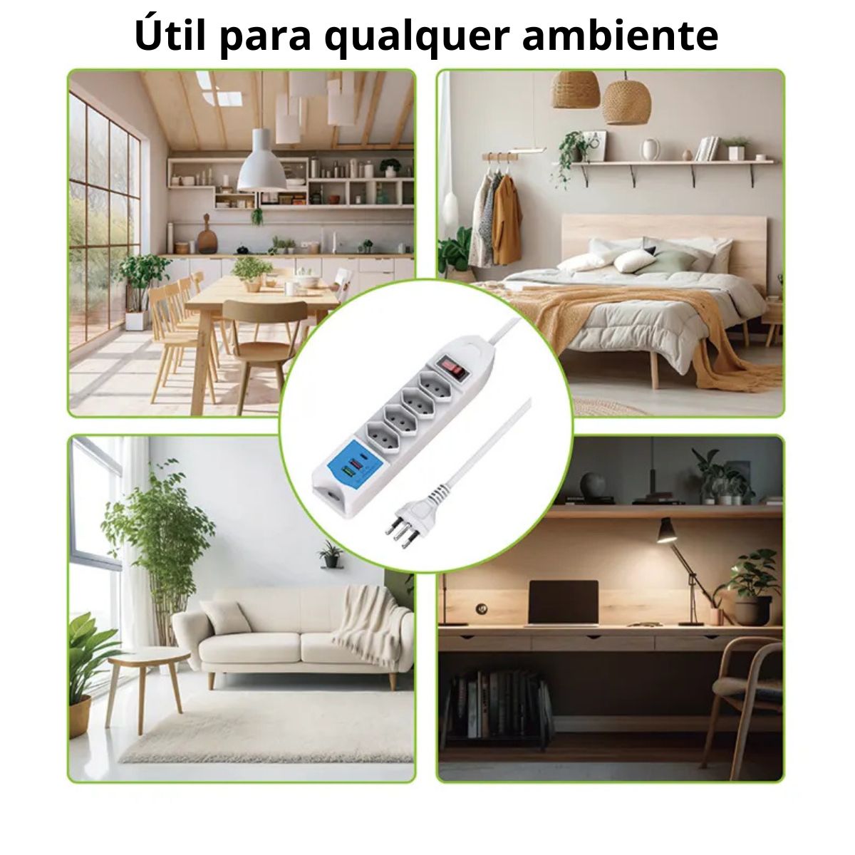 Extensão Filtro de Linha de ate 5 Tomadas 2 USB e 1 Tipo-C