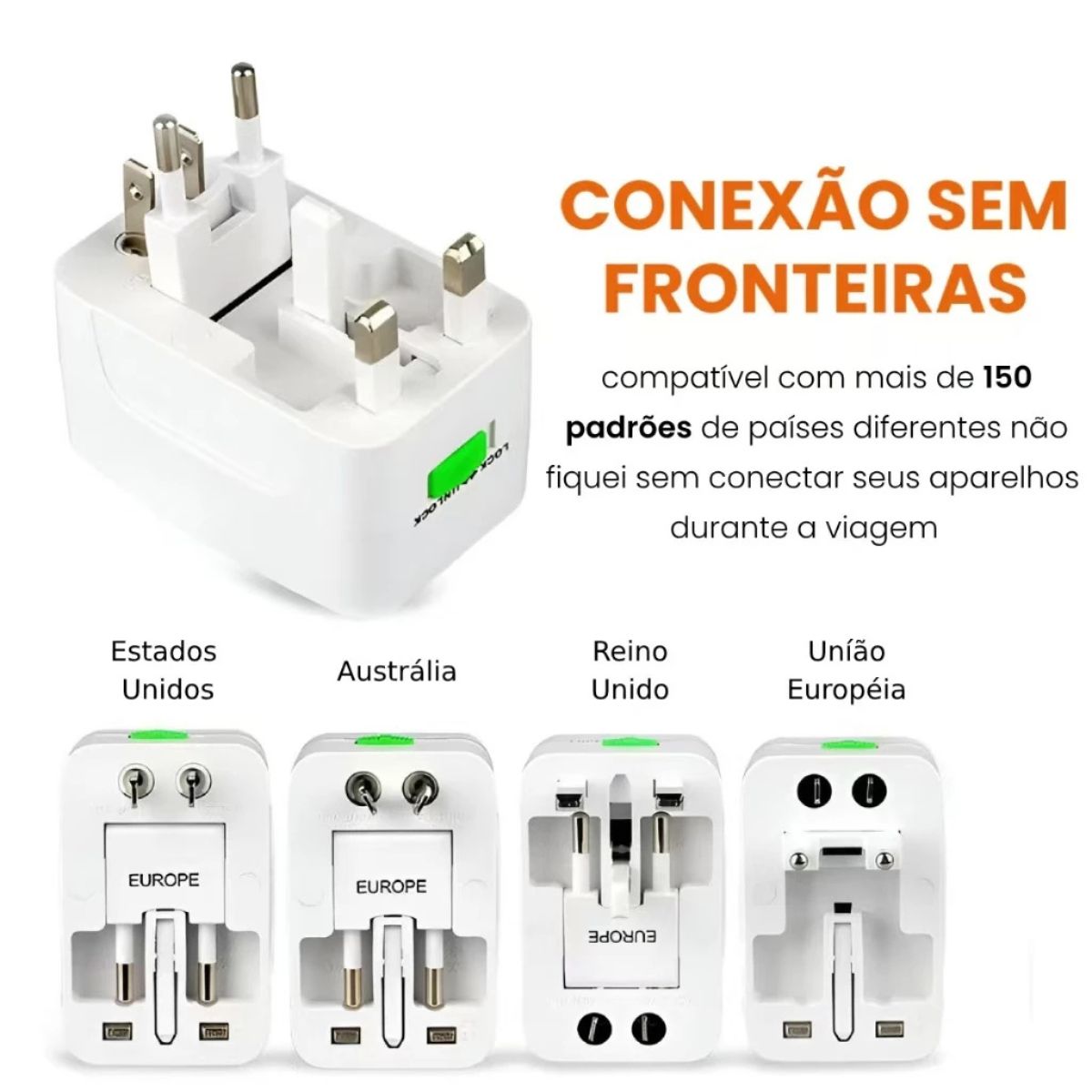 Adaptador Universal de Tomada Padrão Internacional Bivolt