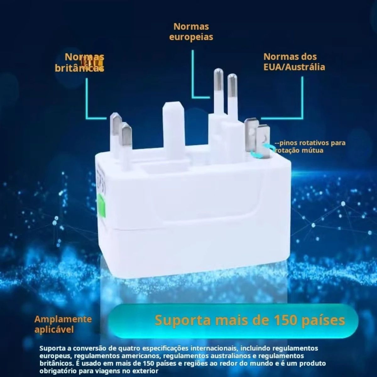 Adaptador Universal de Tomada Padrão Internacional Bivolt