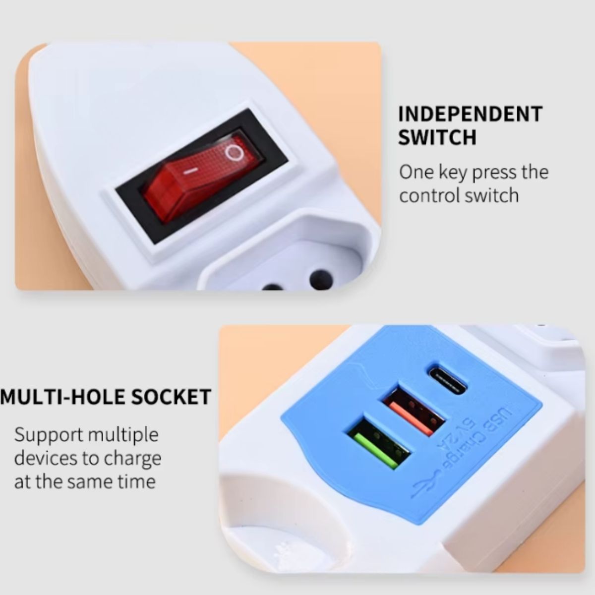 Extensão Filtro de Linha de ate 5 Tomadas 2 USB e 1 Tipo-C