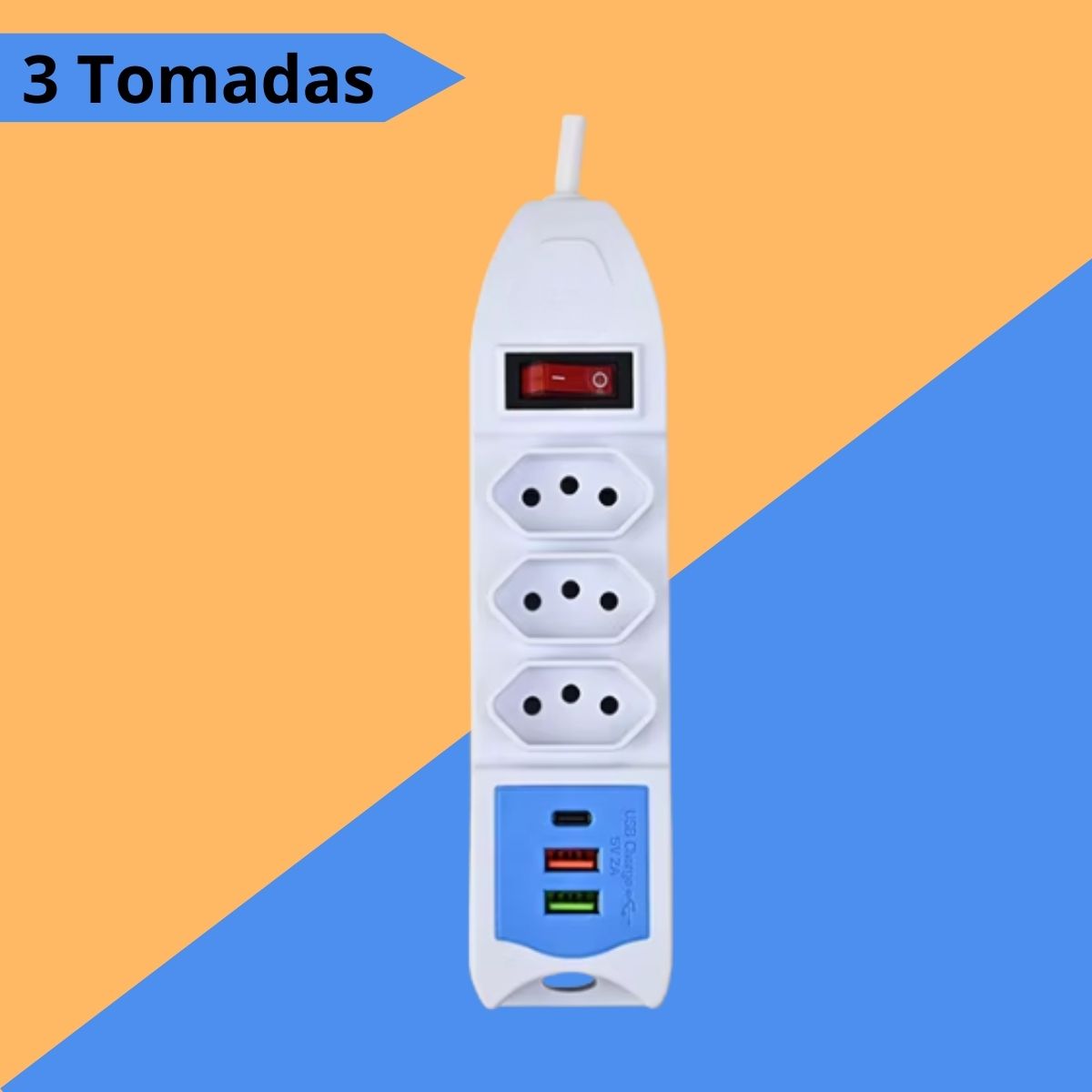 Extensão Filtro de Linha de ate 5 Tomadas 2 USB e 1 Tipo-C