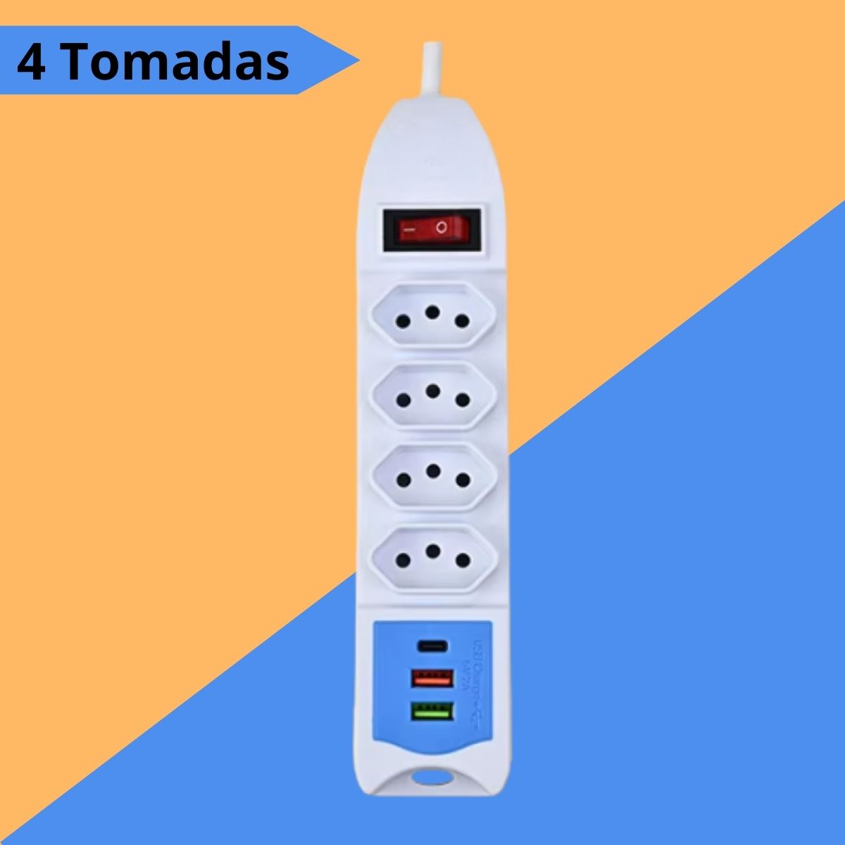 Extensão Filtro de Linha de ate 5 Tomadas 2 USB e 1 Tipo-C