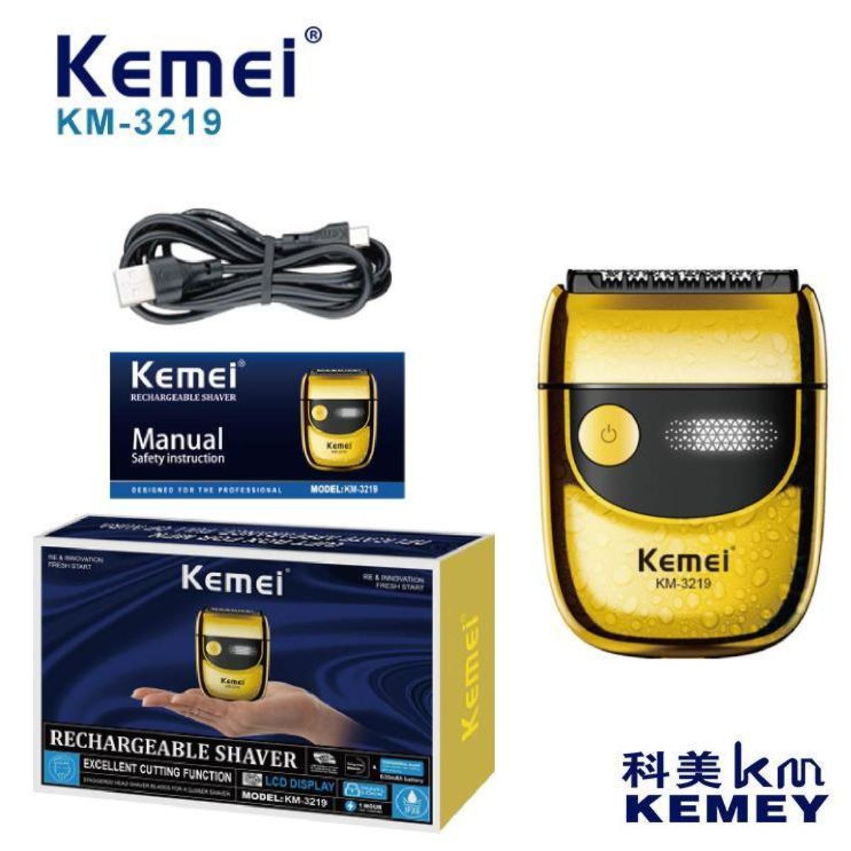 Barbeador Elétrico Kemei KM-3219 Portátil e à Prova D'Água