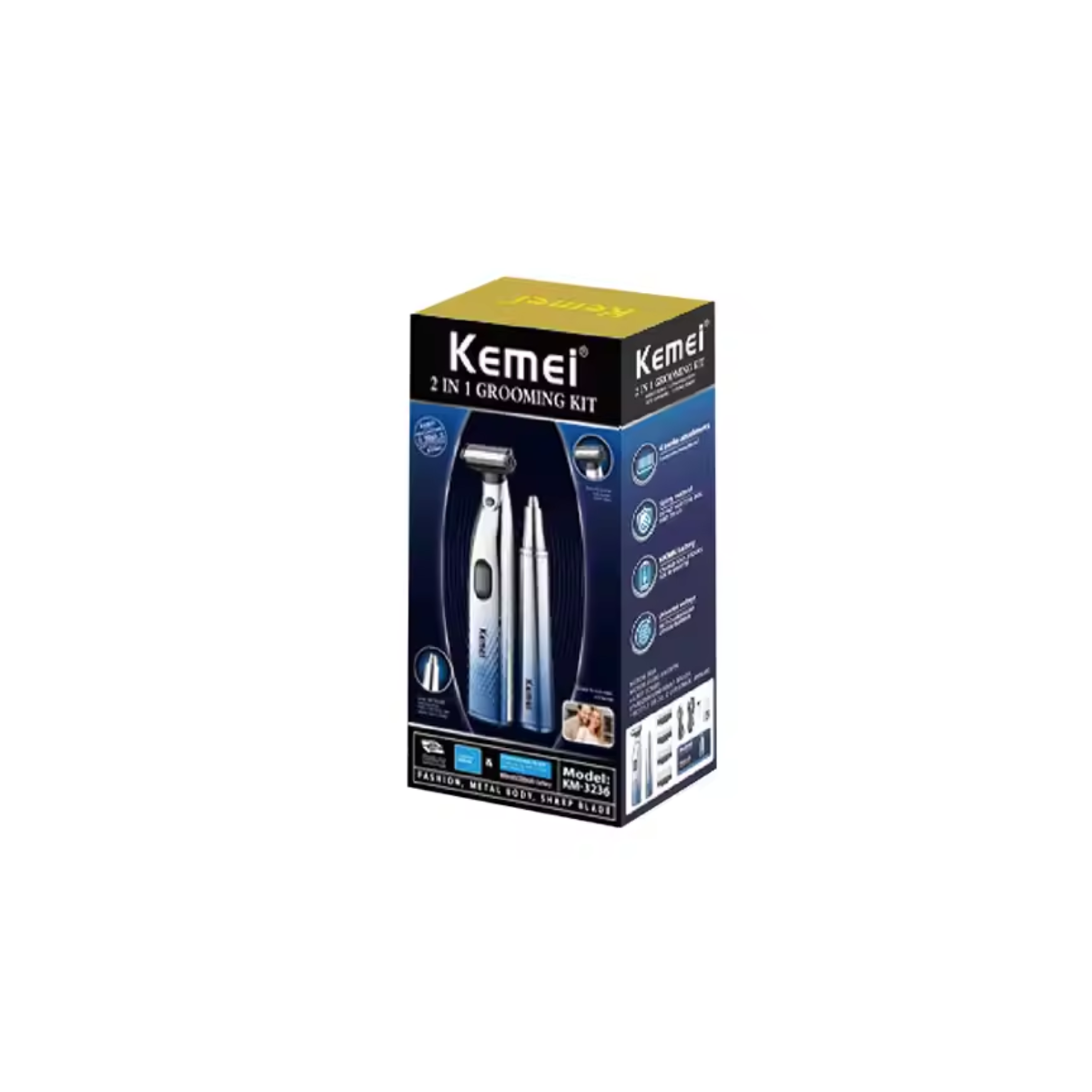 Kit Aparador de Pelos Kemei KM-3236 USB Sem Fio e Portátil