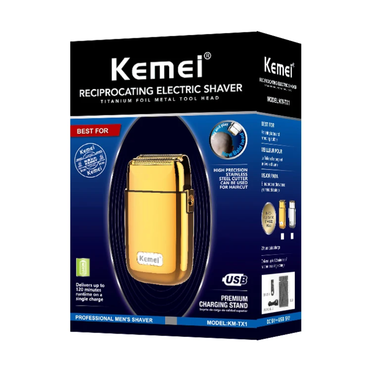 Máquina de Barbear Kemei Km-TX1 Profissional USB e Portátil