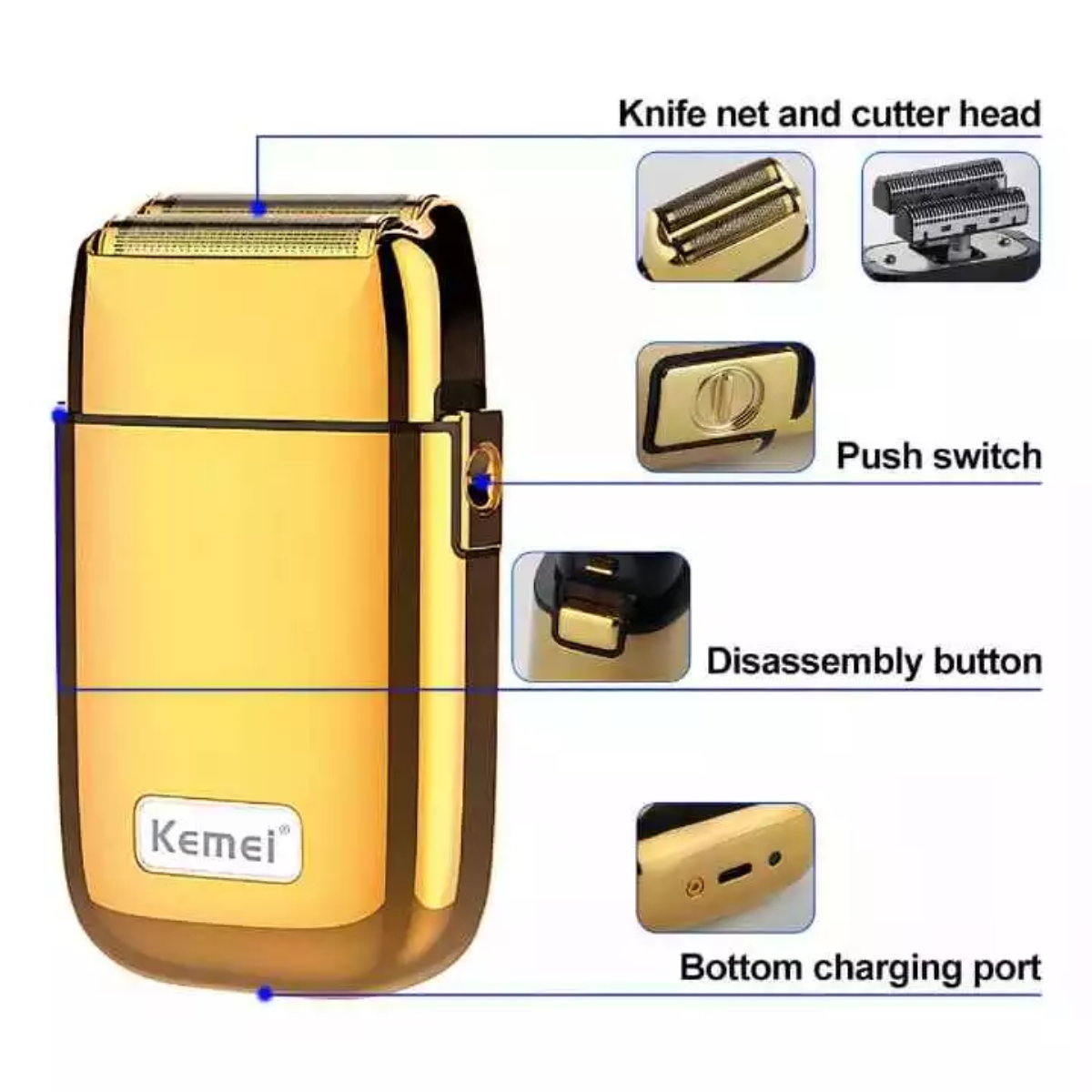 Máquina de Barbear Kemei Km-TX1 Profissional USB e Portátil