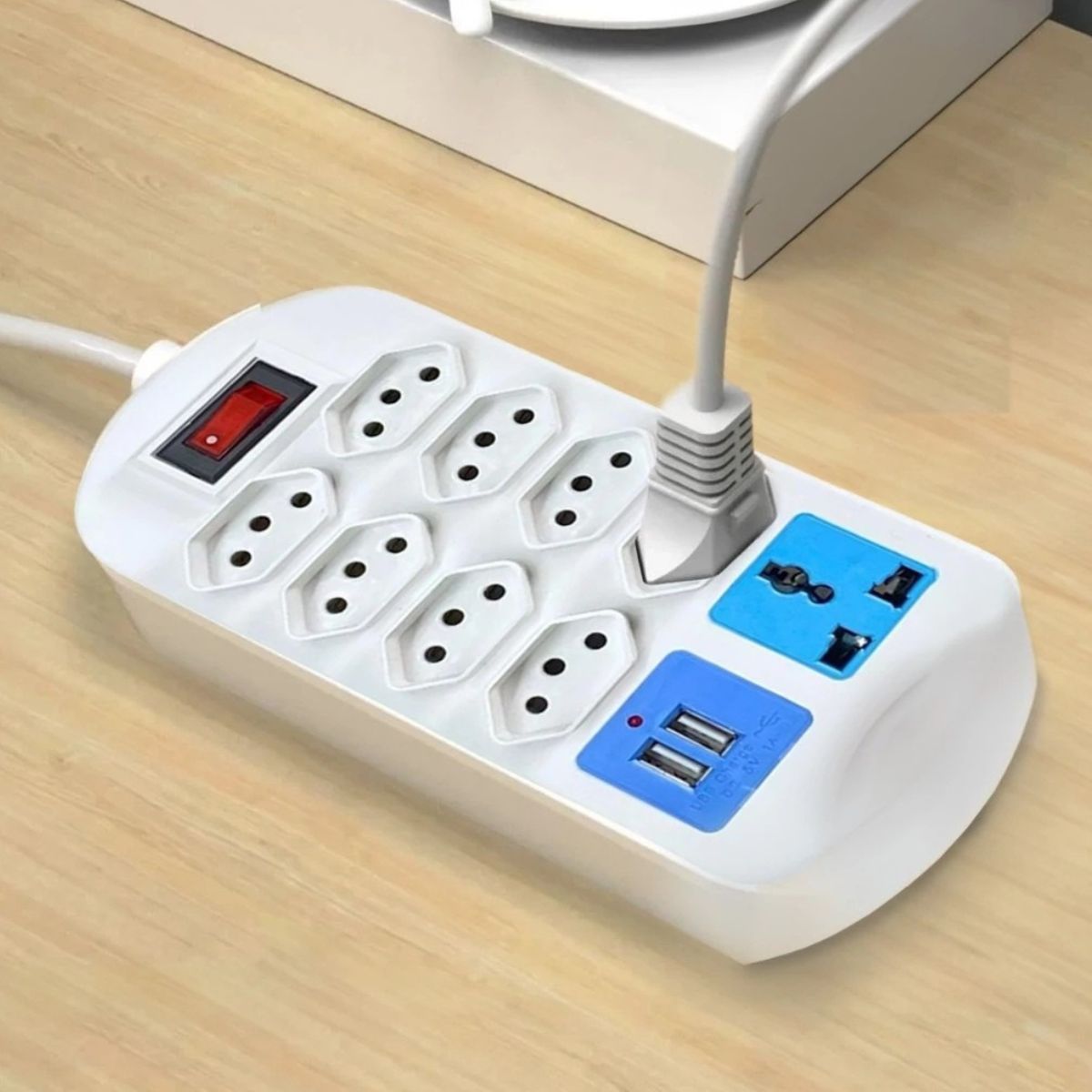 Extensão Elétrica 7 Tomadas + 2 USB Cabo 2m Bivolt Branco