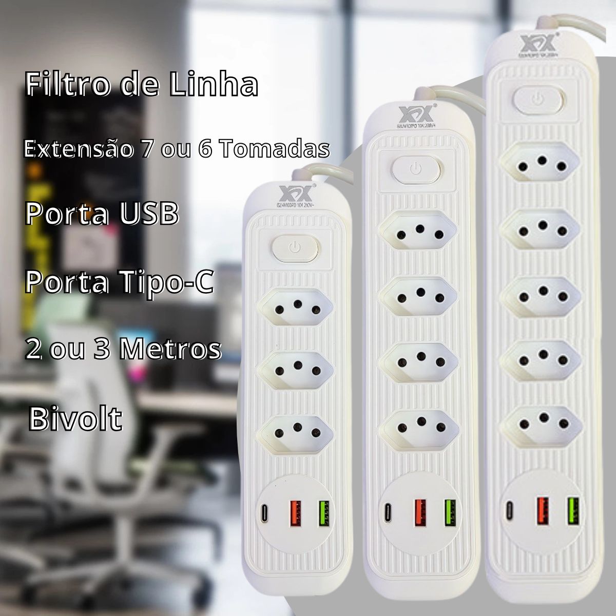 Extensão Elétrica A631 de Ate 5 Tomadas + 2 USB + 1 Tipo-C