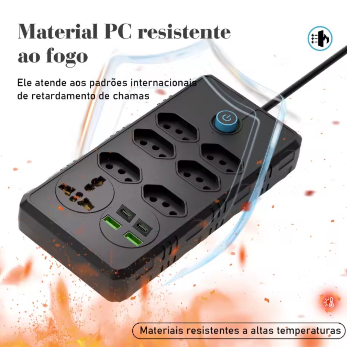 Extensão Coibeu 6 Tomadas +2 USB +2 Tipo C Bivolt