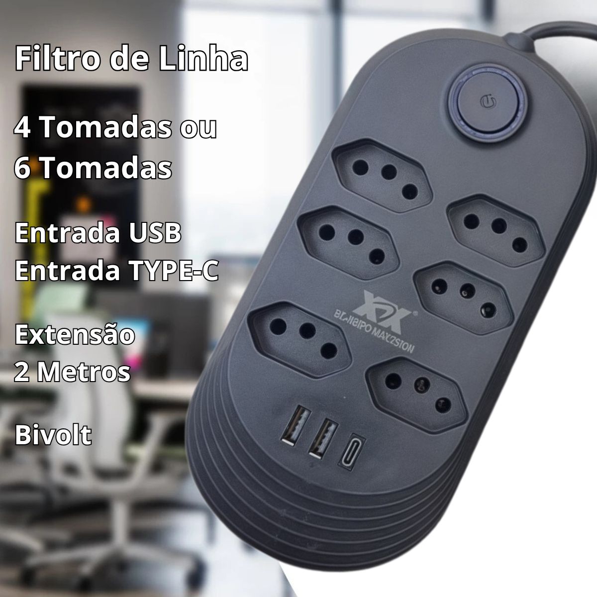 Extensão Elétrica Di Vida Power Socket 6 Tomadas Bivolt