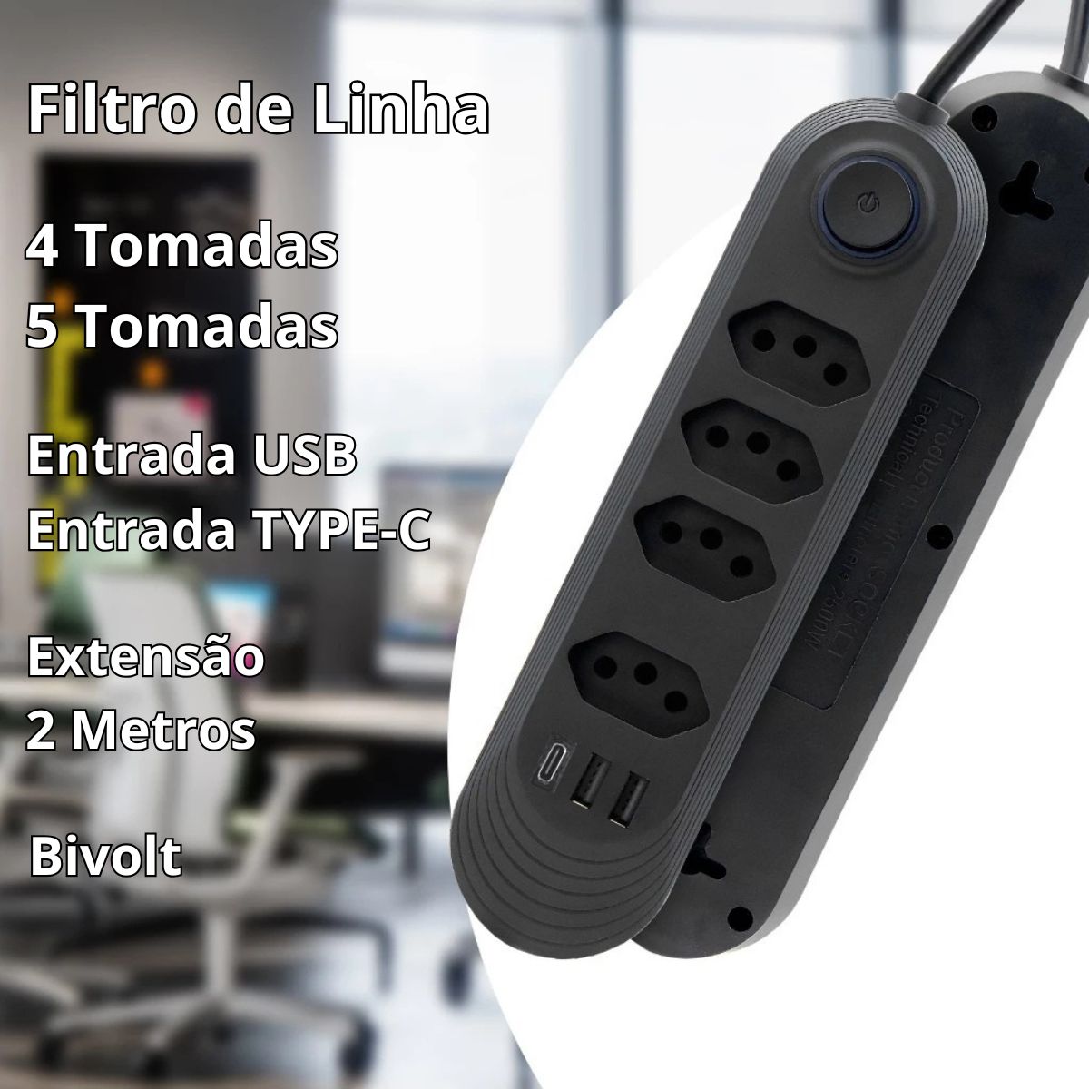 Extensão Elétrica Di Vida Power Socket 6 Tomadas Bivolt