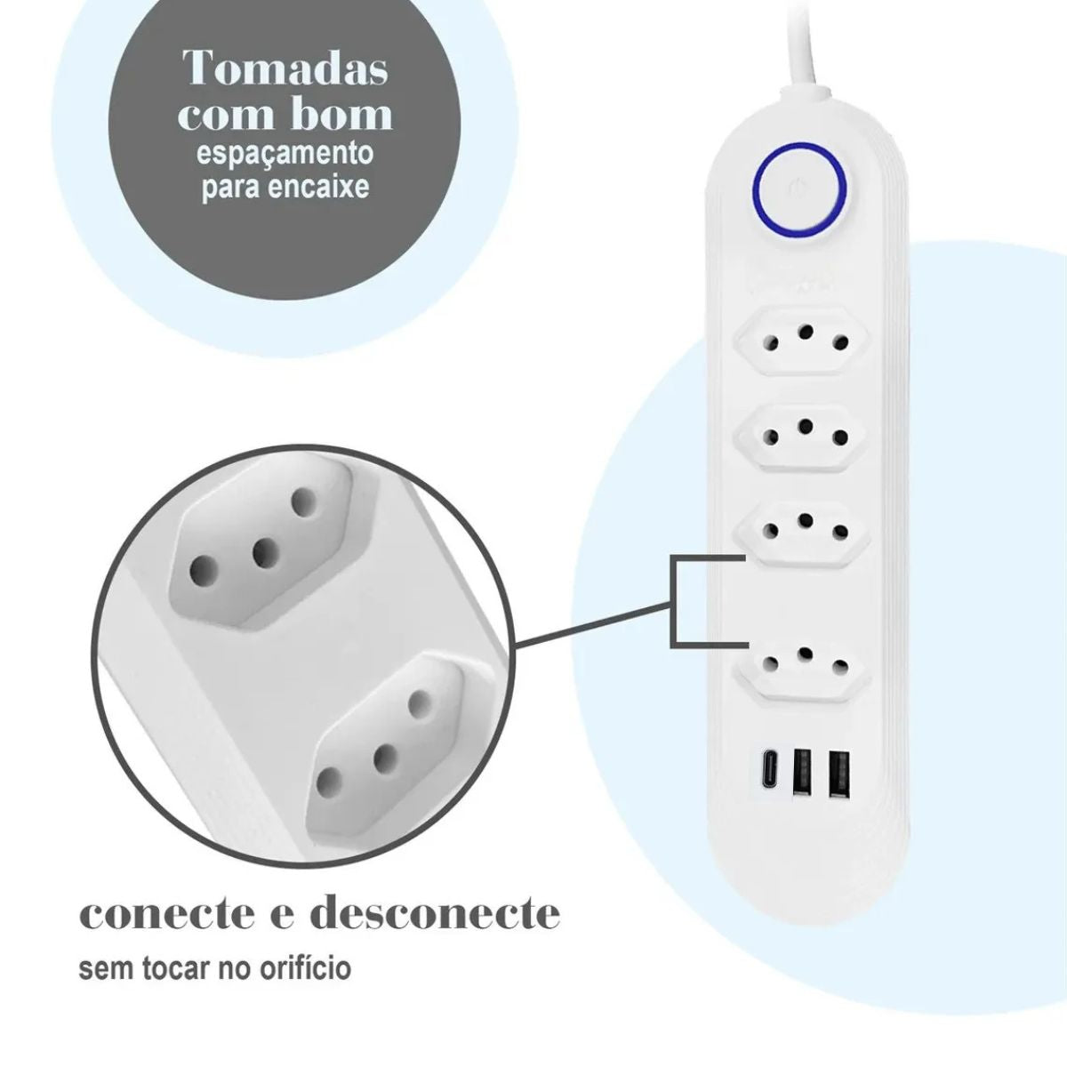 Extensão Elétrica Di Vida Power Socket 6 Tomadas Bivolt