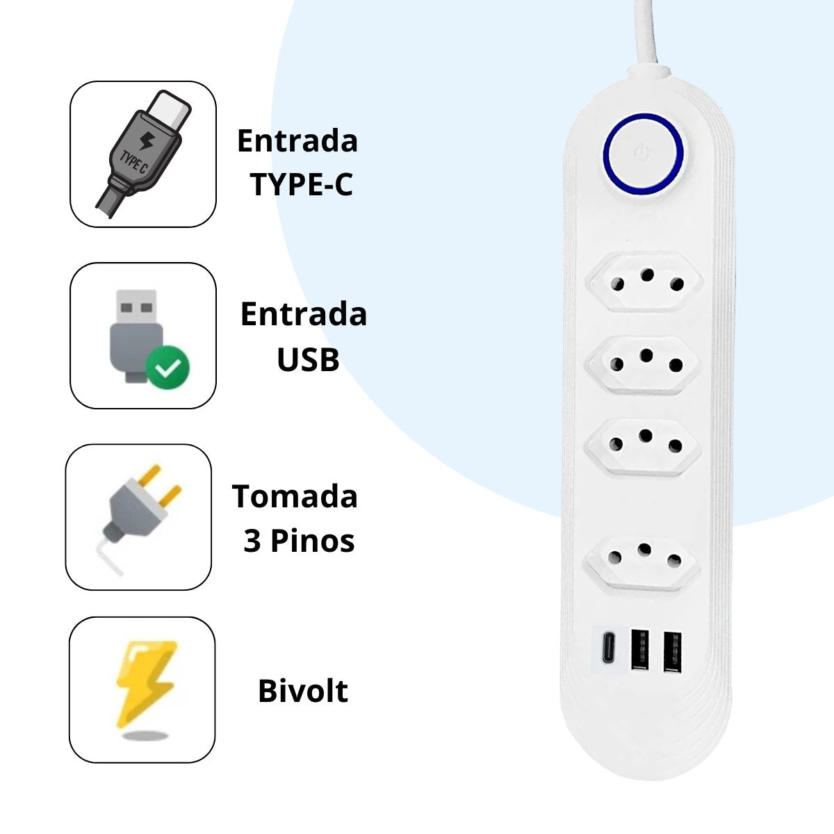 Extensão Elétrica Di Vida Power Socket 6 Tomadas Bivolt