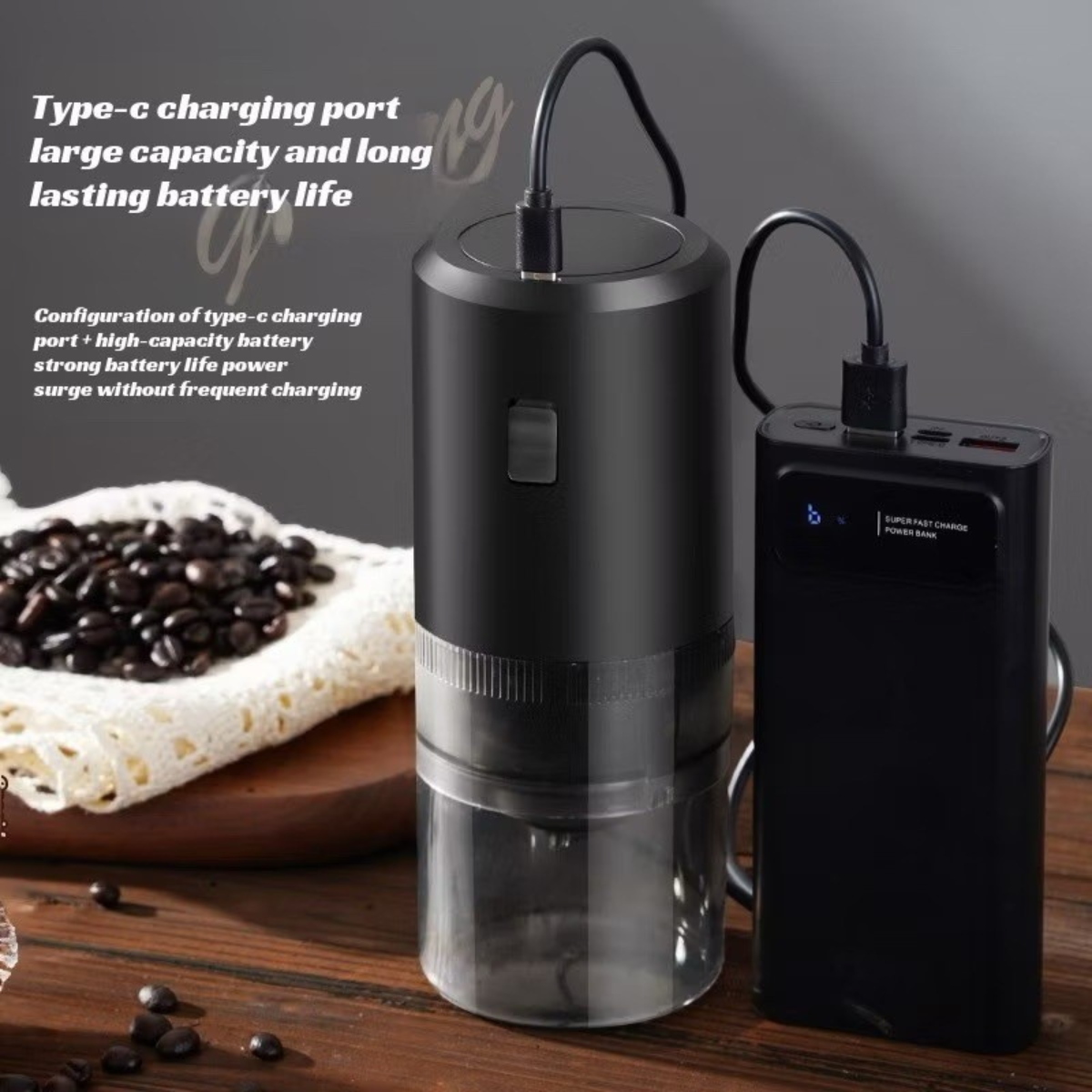 Moedor de Café Portátil Elétrico TINNY YOU USB Núcleo Cerâmico