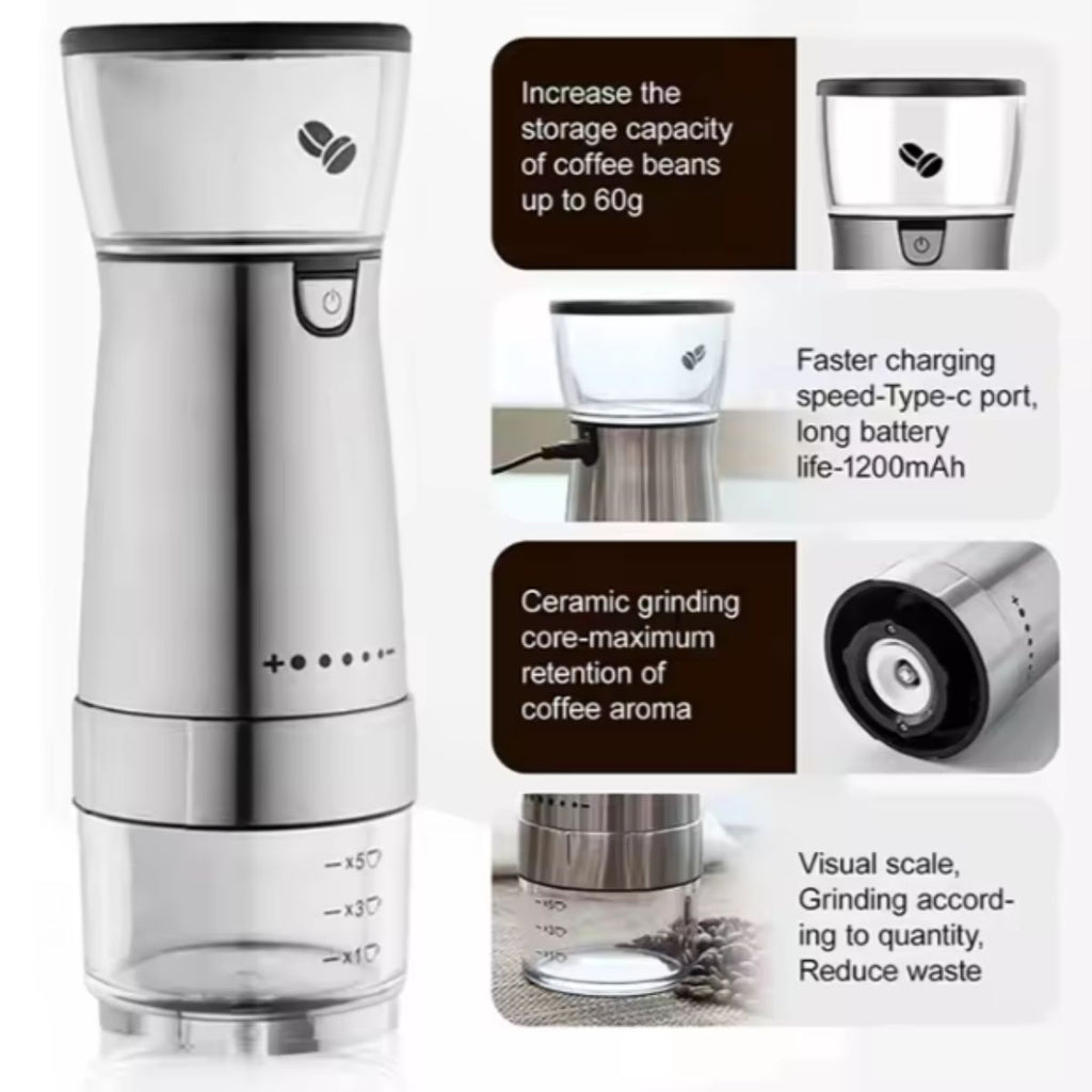 Moedor de Café Elétrico Portátil Recarregável USB Ajustável