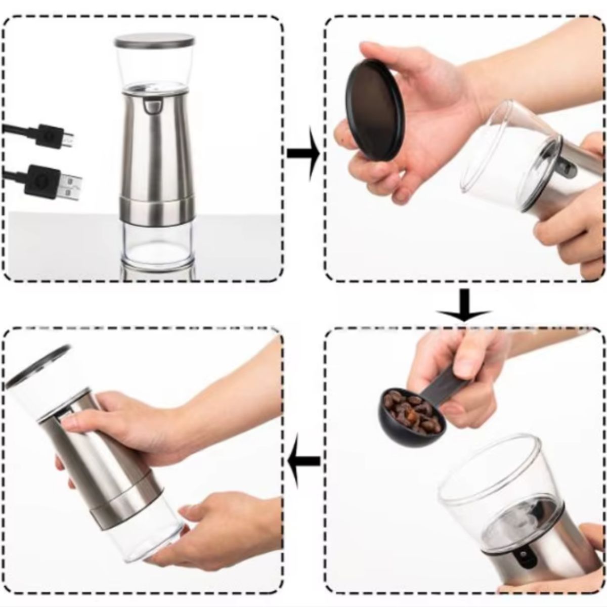 Moedor de Café Elétrico Portátil Recarregável USB Ajustável