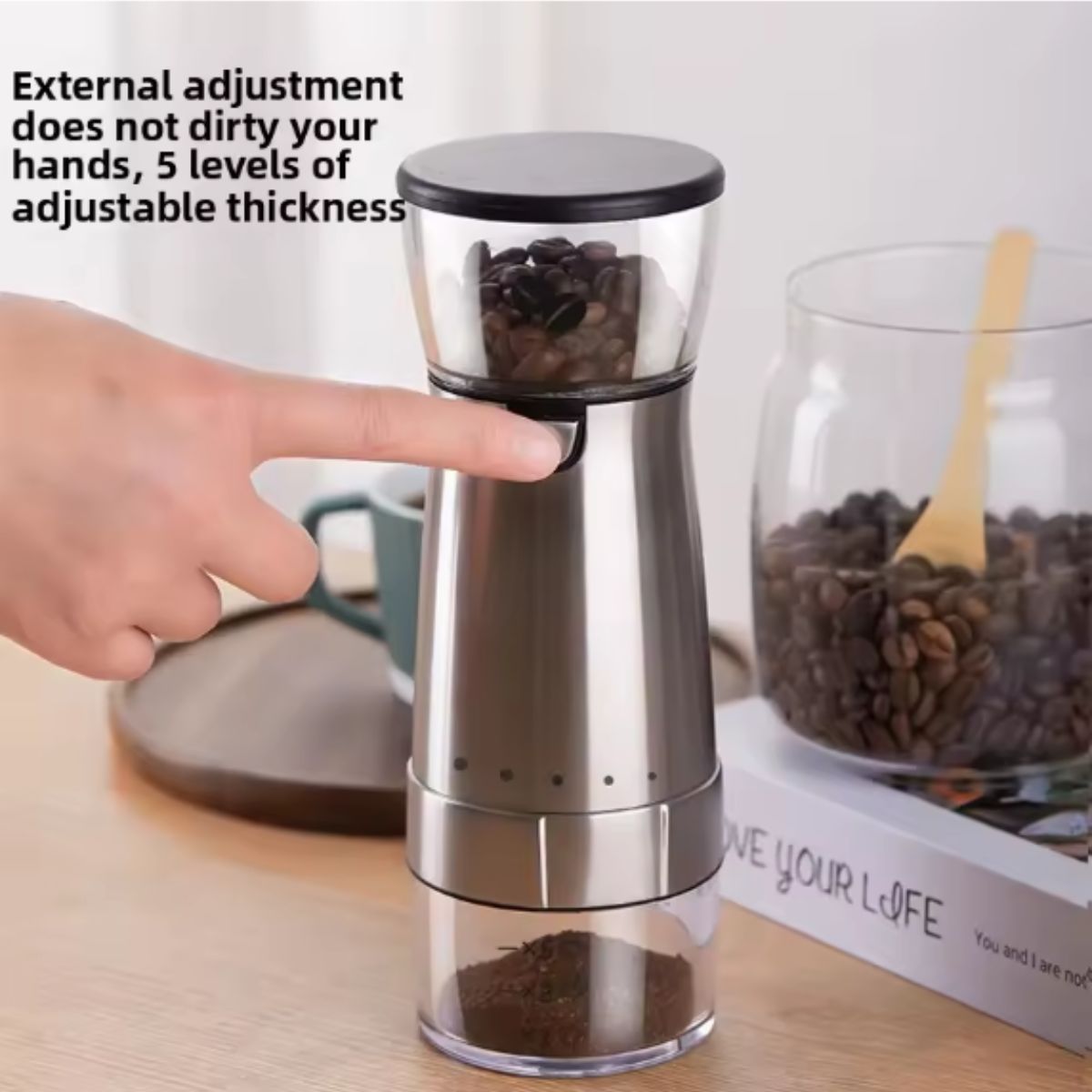 Moedor de Café Elétrico Portátil Recarregável USB Ajustável