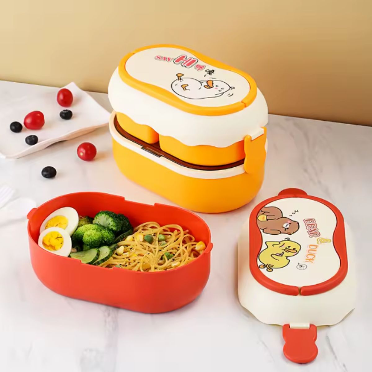 Marmita Infantil 1600ml 3 Divisórias com Trava, Alça e Talher