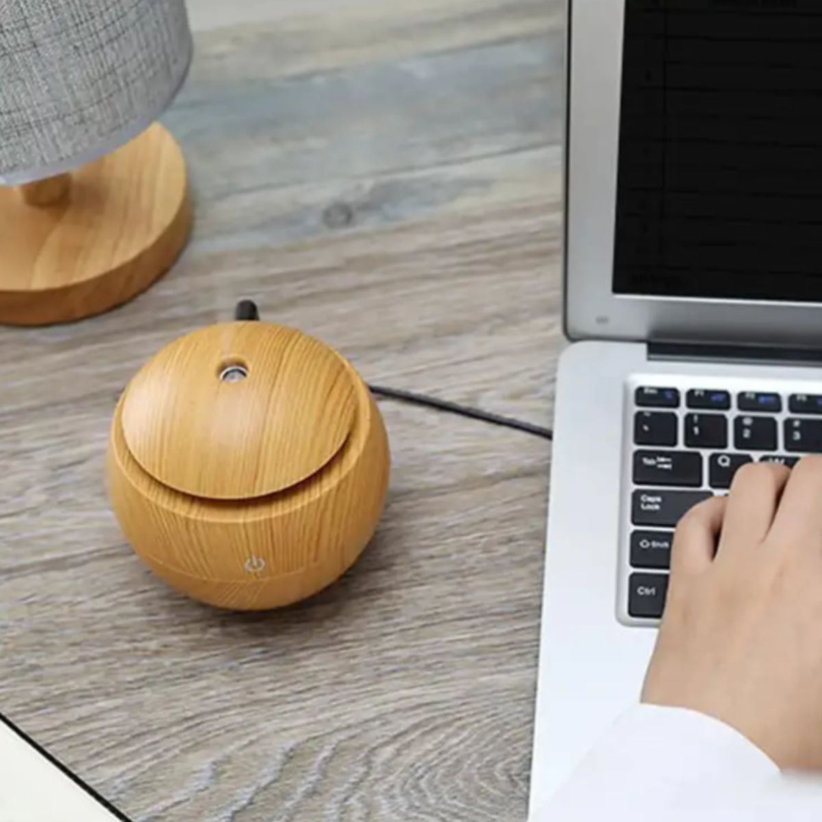 Umidificador Difusor de Ar Madeira Mini USB com Luz LED 200ml