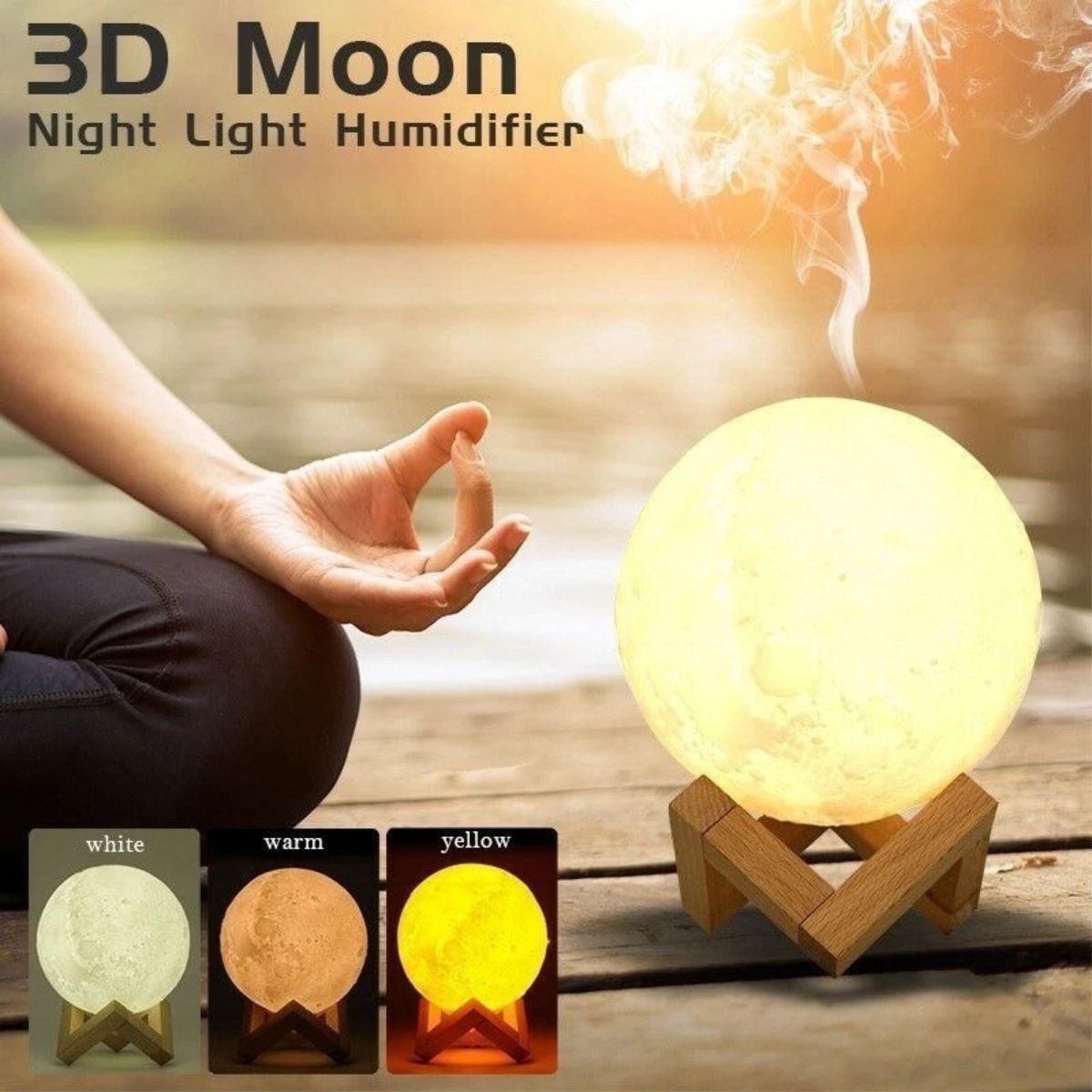Umidificador Aromatizador Luminária Lua 3D Ultrassônico USB 880ml com Suporte