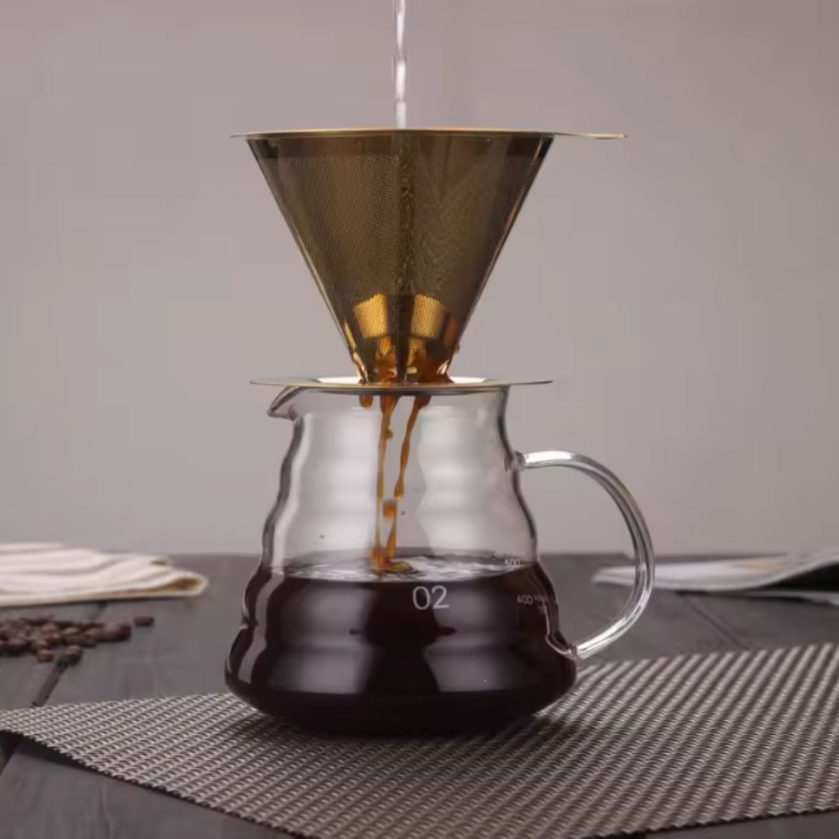 Filtro de Café Coador Inox Reutilizável Pour Over Dourado