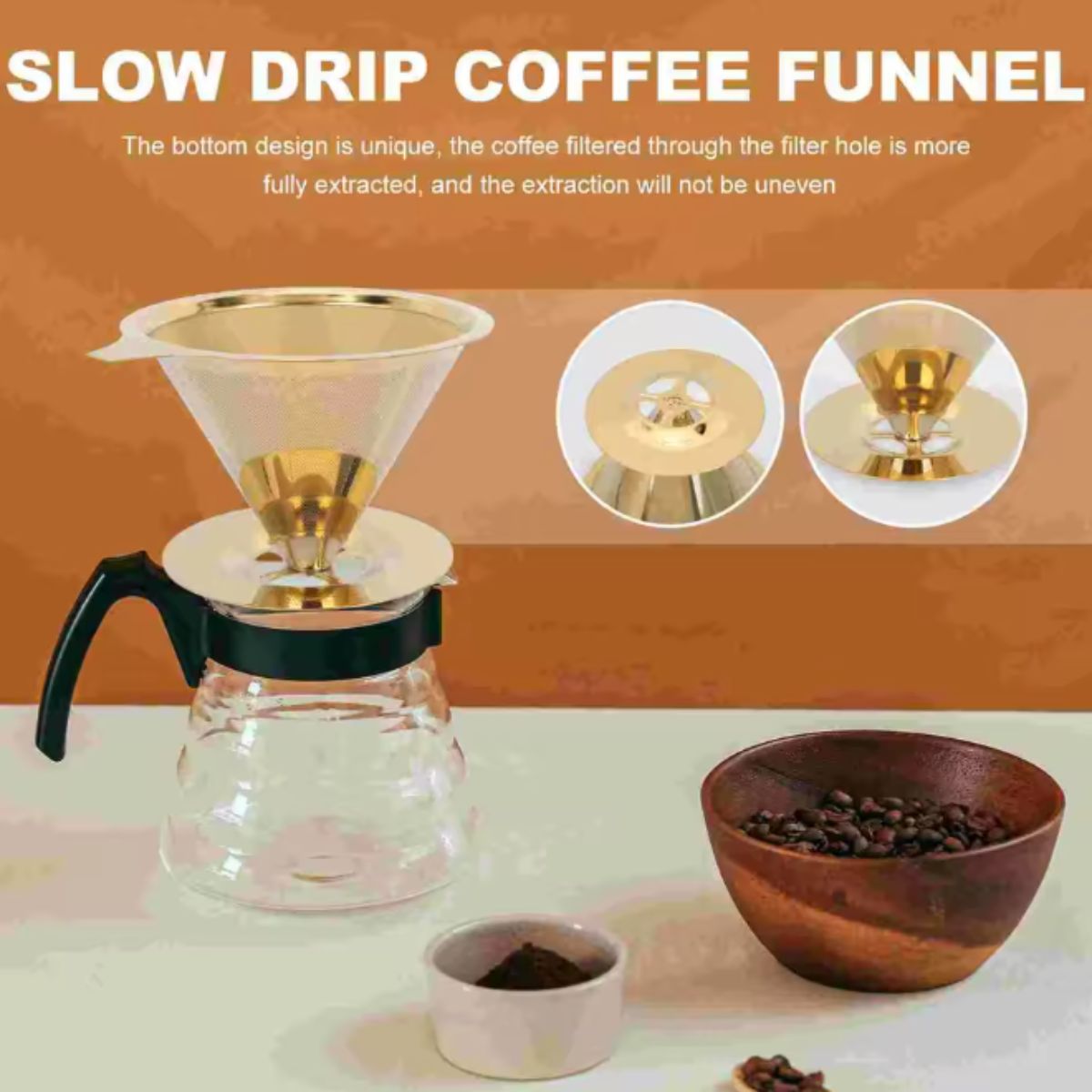 Filtro de Café Coador Inox Reutilizável Pour Over Dourado