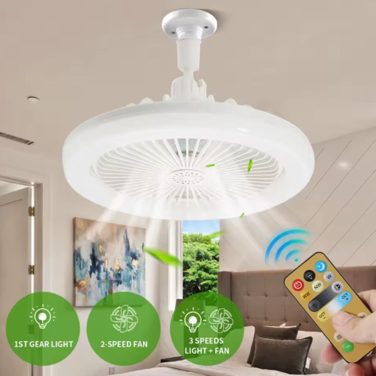 Ventilador de Teto com Luz LED Controle Remoto e Silencioso
