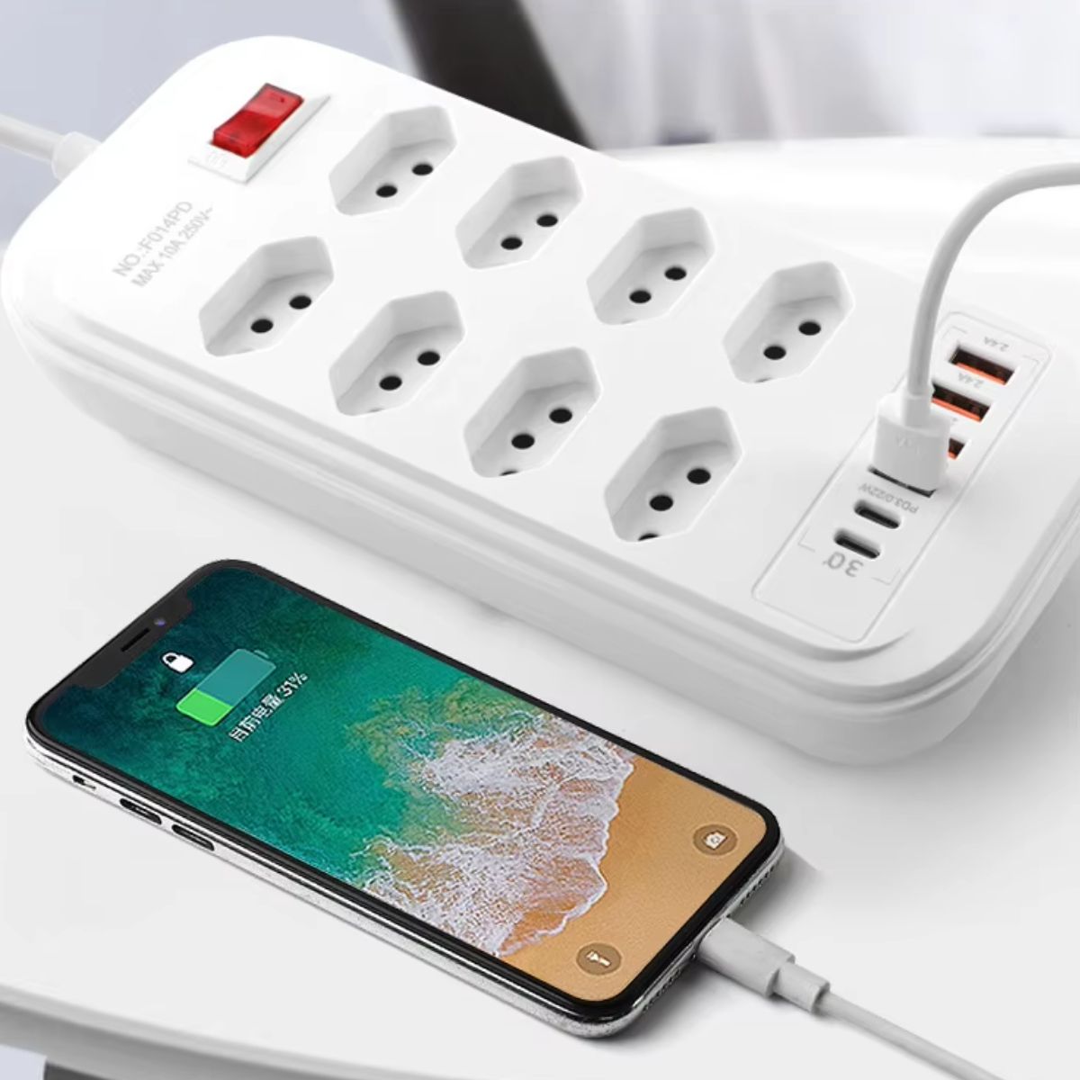 Extensão Régua Inteligente Até 10 Tomadas 2 USB e 1 Tipo-C
