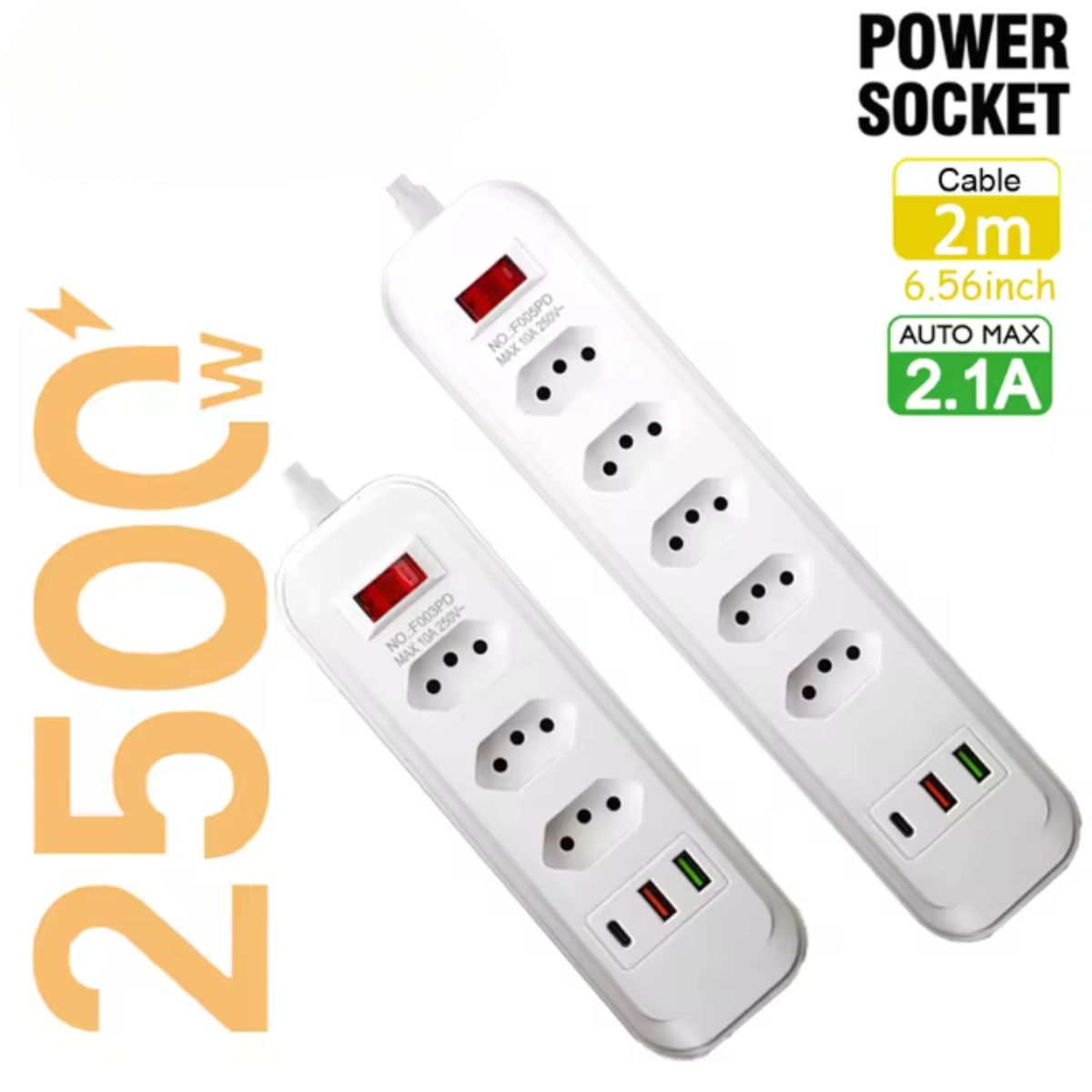 Extensão Régua Inteligente Até 10 Tomadas 2 USB e 1 Tipo-C