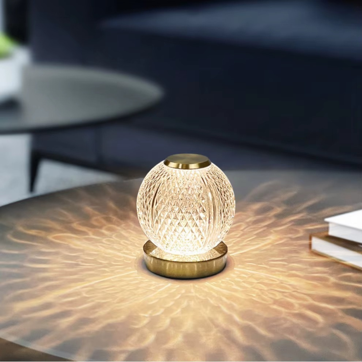 Abajur de Mesa Cristal LED Touch Sem Fio 3 Cores Moderno