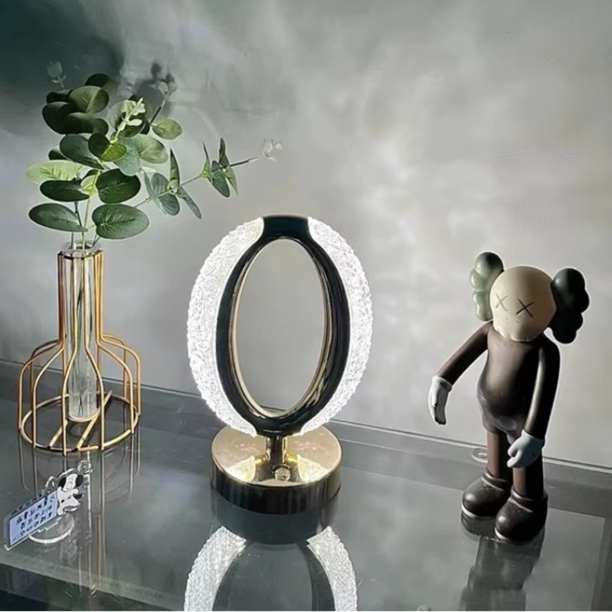 Luminária de Mesa Cristal LED 3 Cores Touch Sem Fio USB