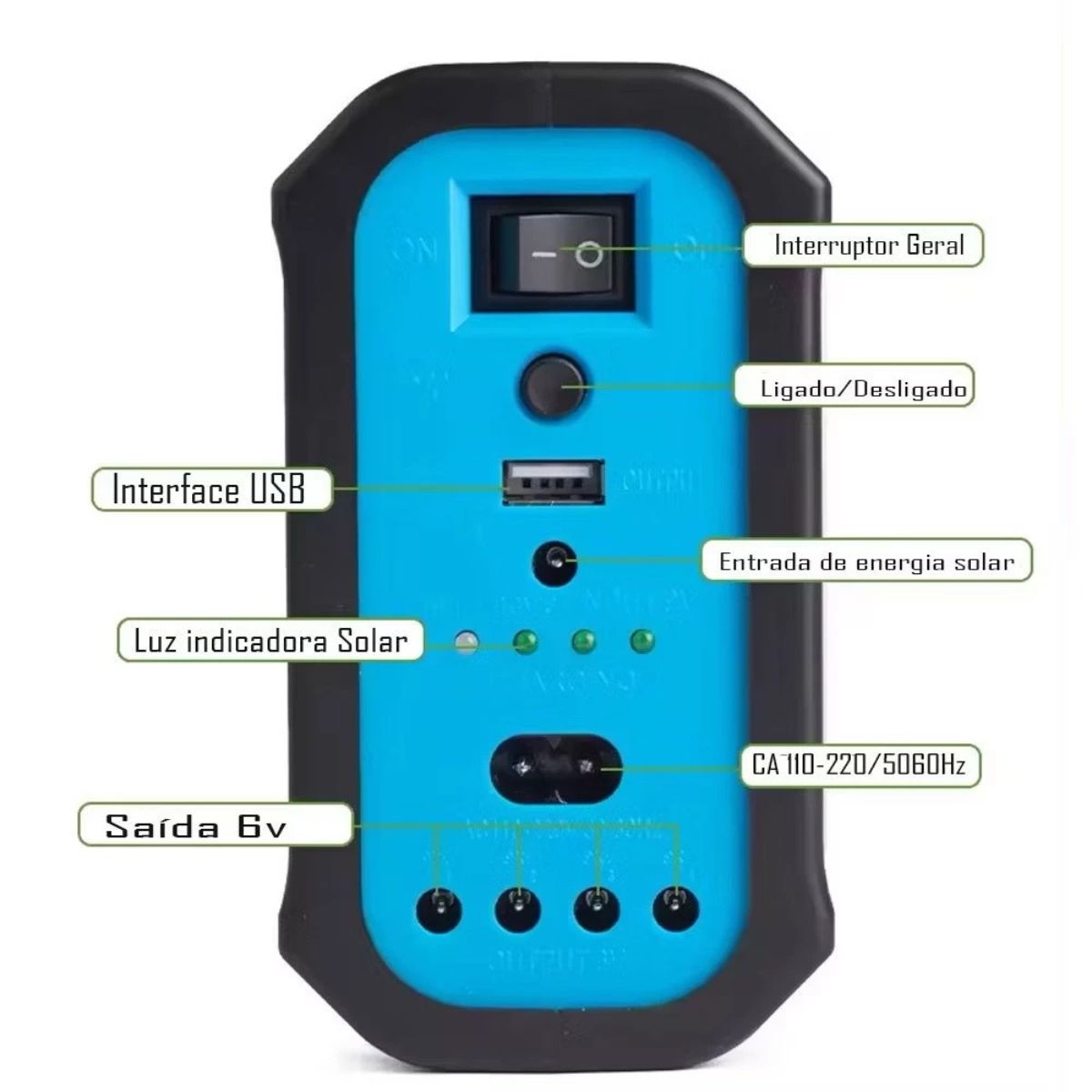 Kit Bateria Portátil com Painel Solar e 3 Lâmpadas LED Camping
