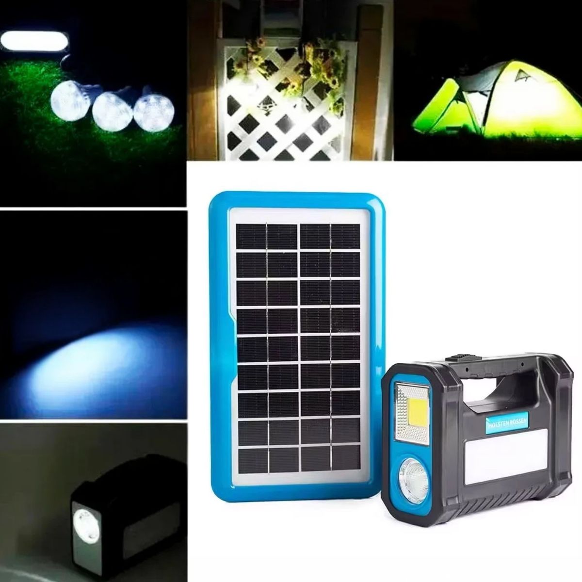 Kit Bateria Portátil com Painel Solar e 3 Lâmpadas LED Camping