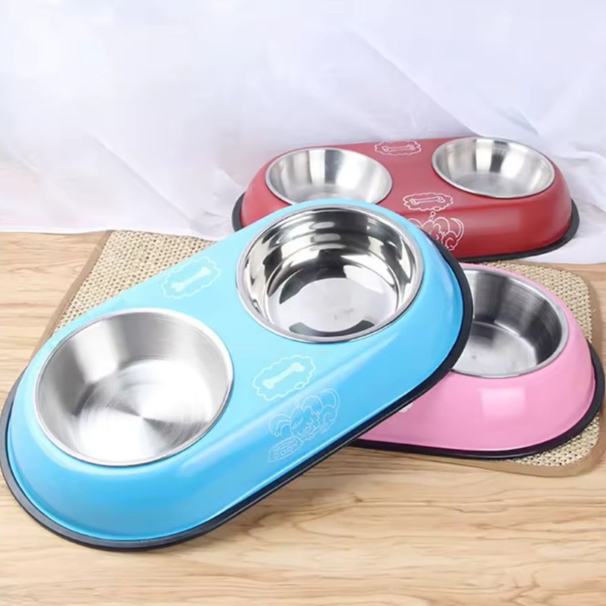 Comedouro Duplo Pet em Aço Inox com Suporte Antiderrapante