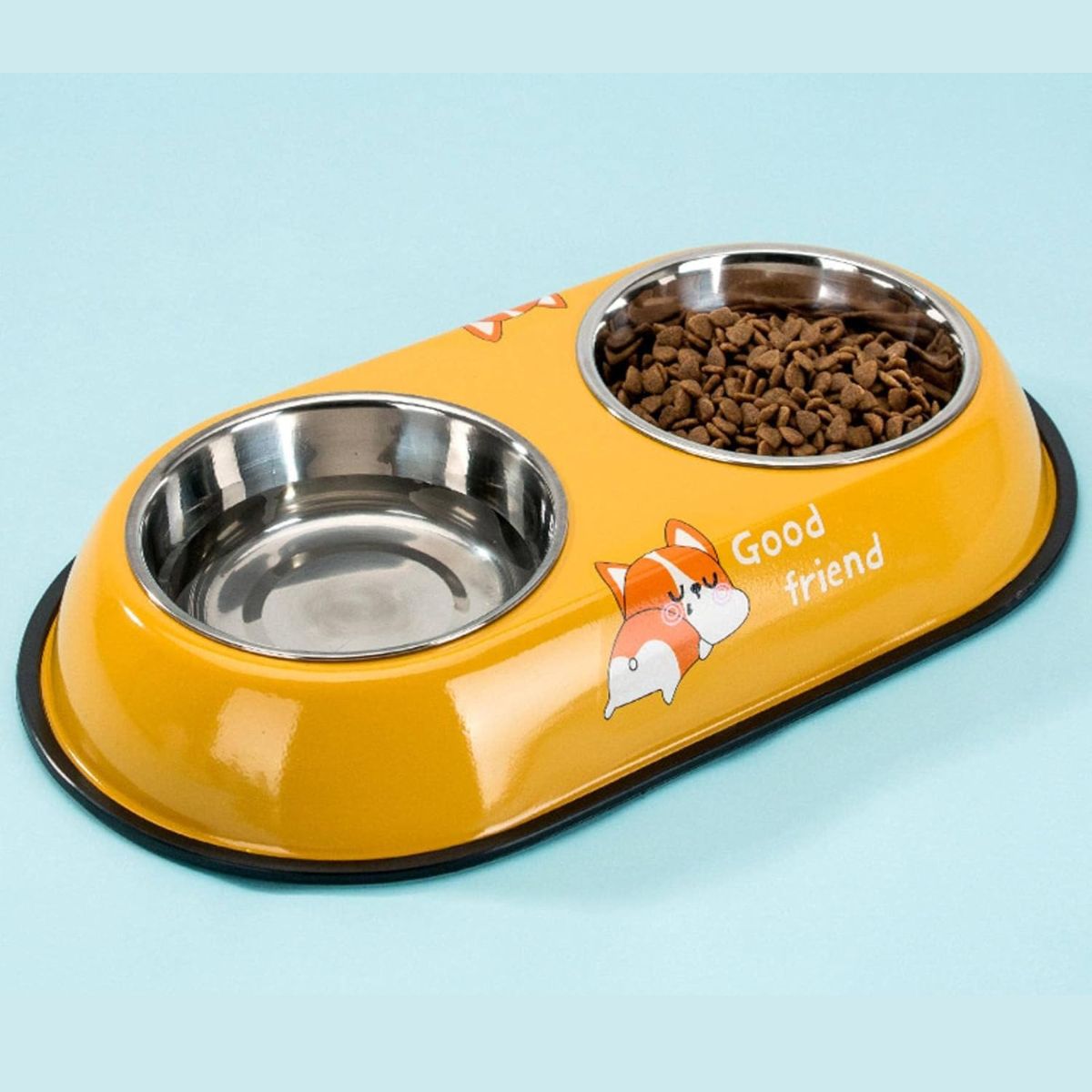 Comedouro Duplo Pet em Aço Inox com Suporte Antiderrapante