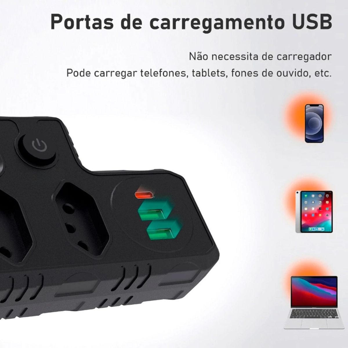 Adaptador Universal USB Tipo-C com Filtro de Linha