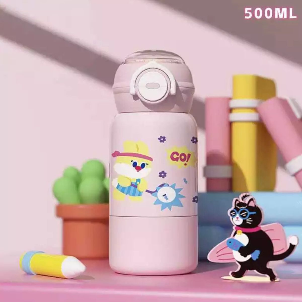 Garrafa Térmica Infantil Estampada Com Canudo