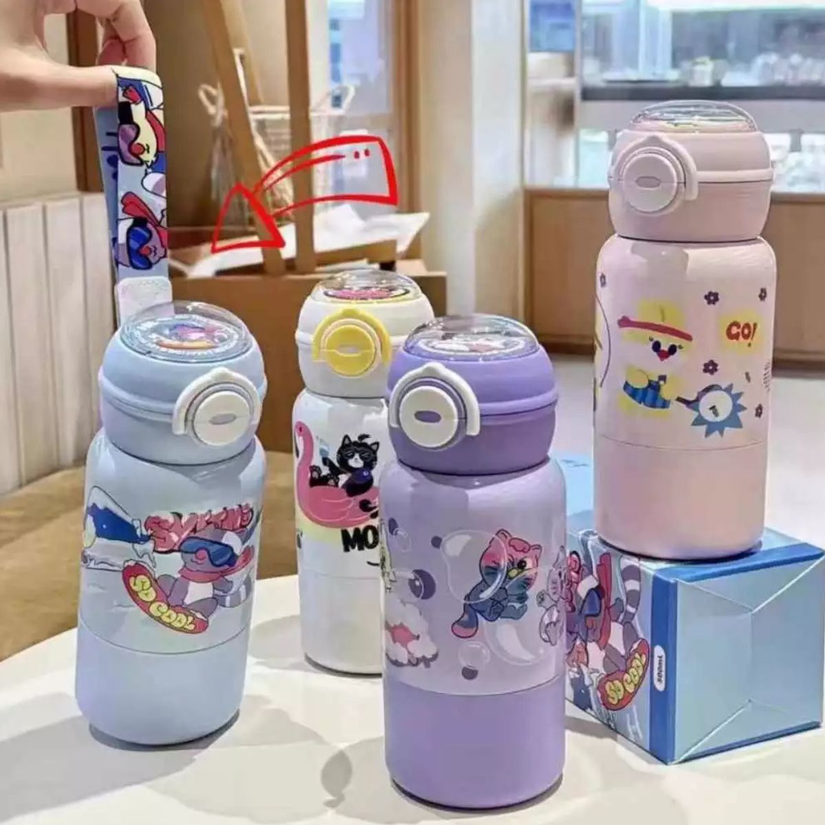 Garrafa Térmica Infantil Estampada Com Canudo