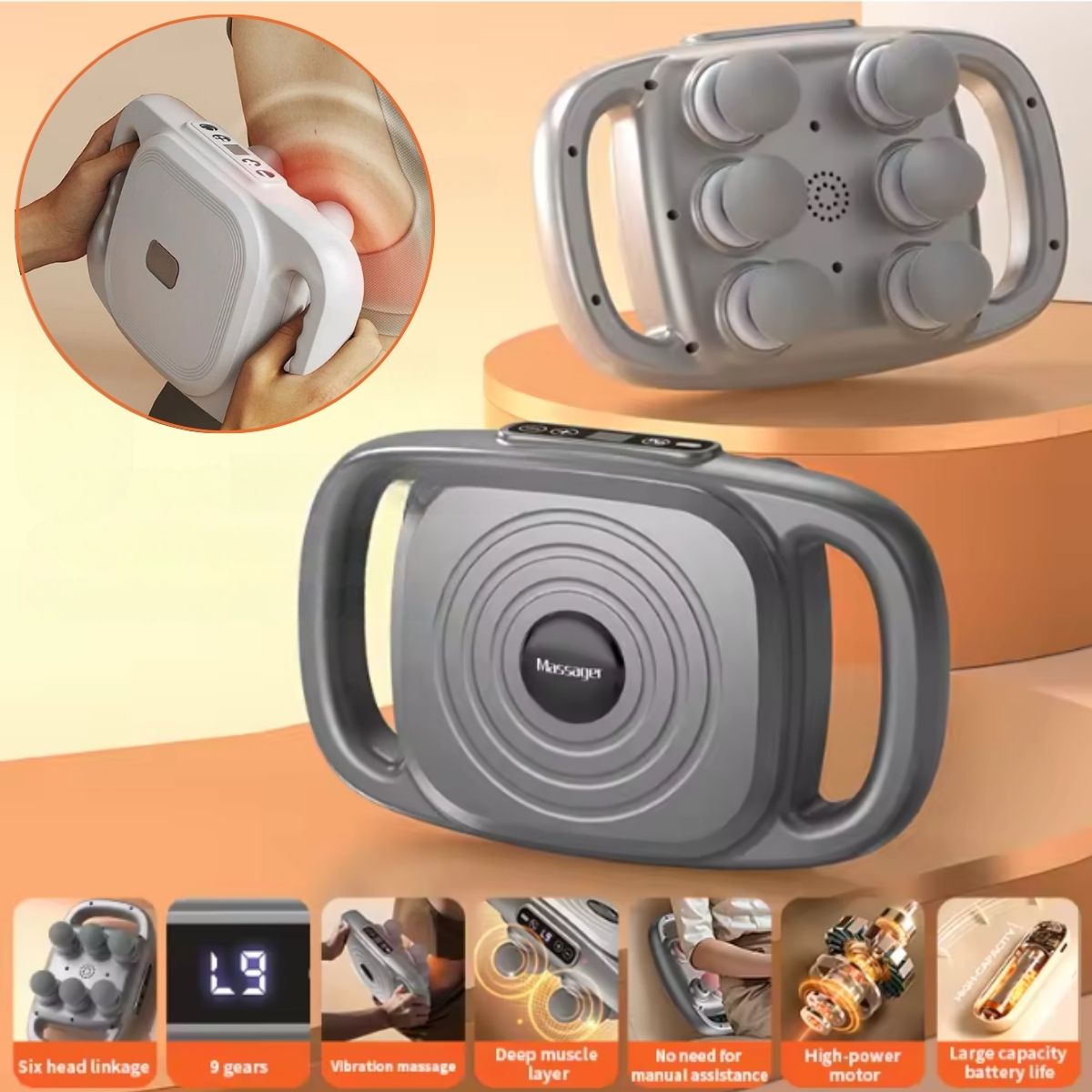 Massageador Elétrico Recarregável com 6 Cabeça