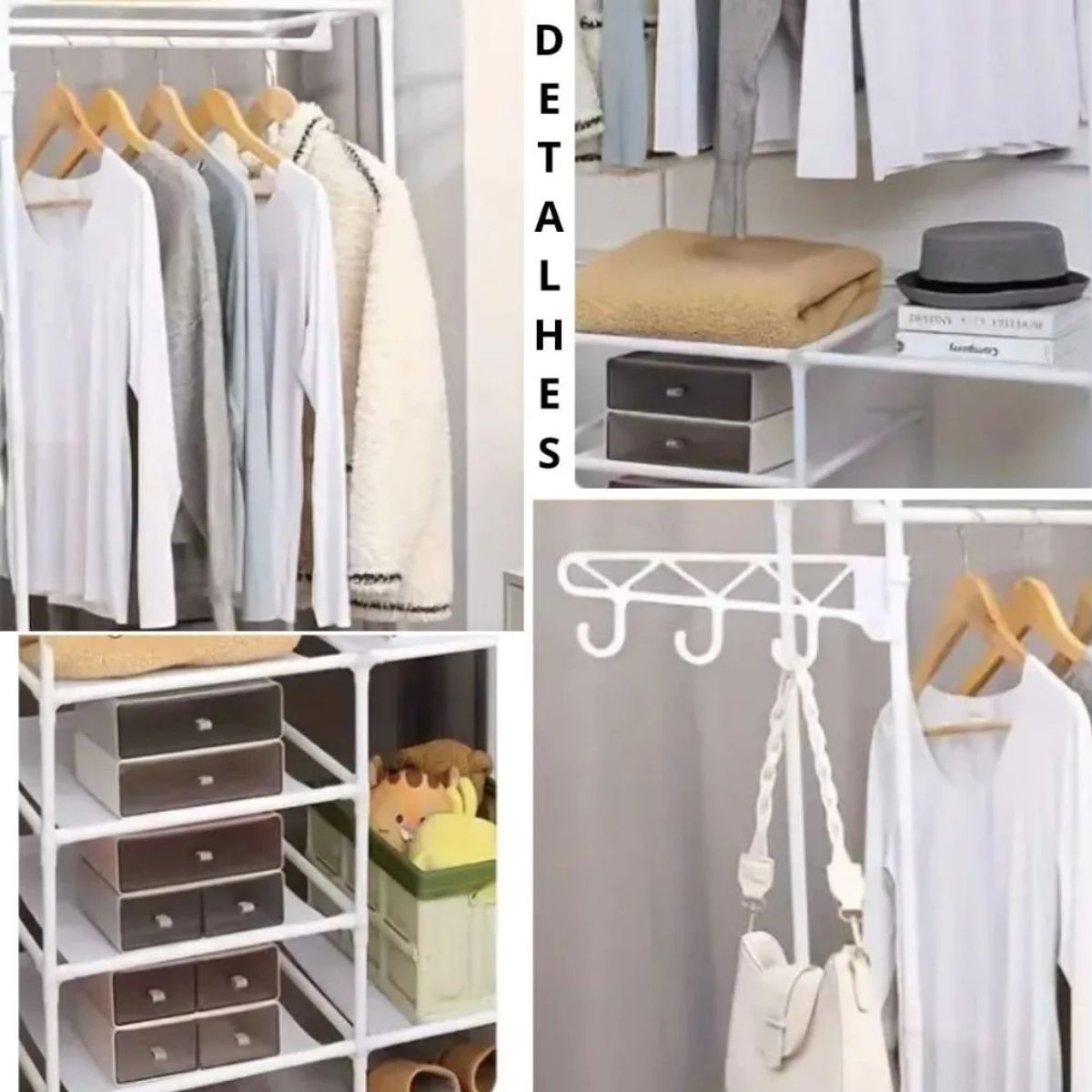 Organizador de Roupa Desmontável 3 Colunas para Closet