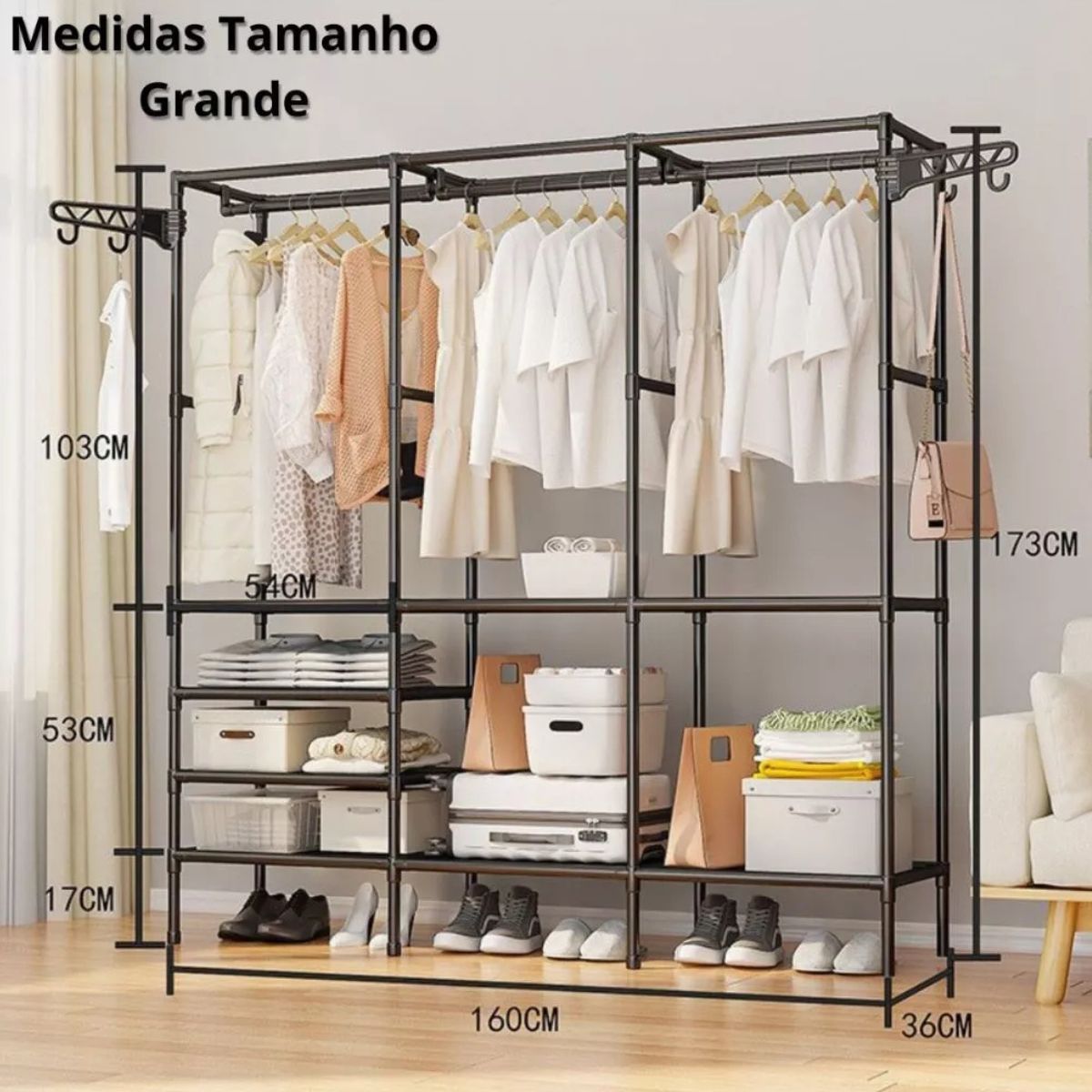 Organizador de Roupa Desmontável 3 Colunas para Closet