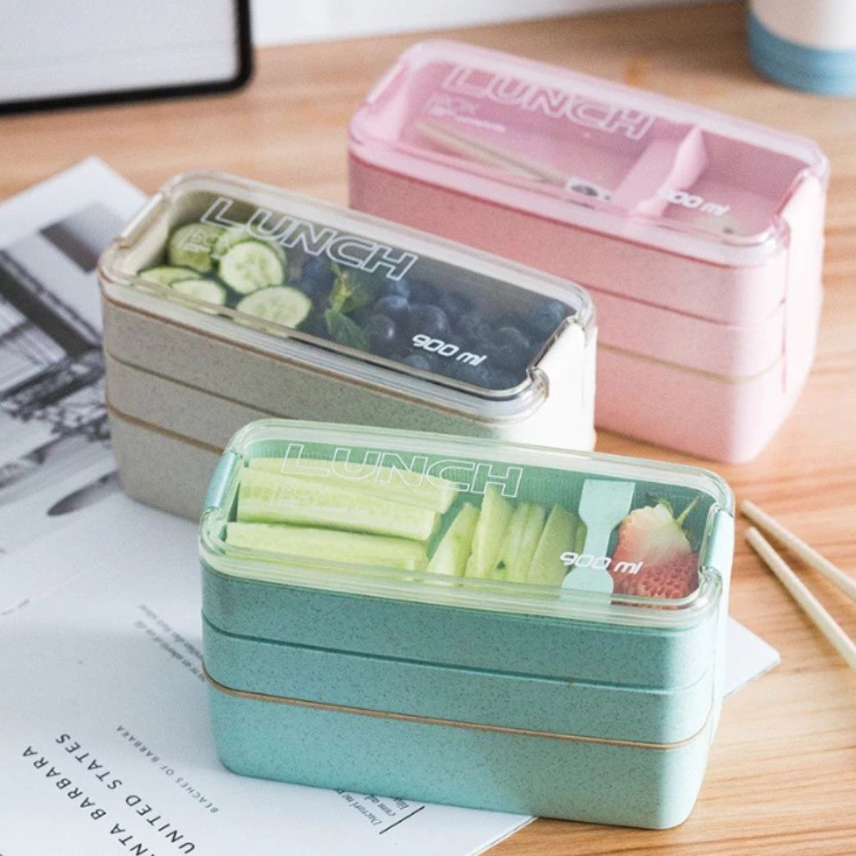 Rarapop Kit Lancheira Japonesa Bento Box com Colher e Garfo