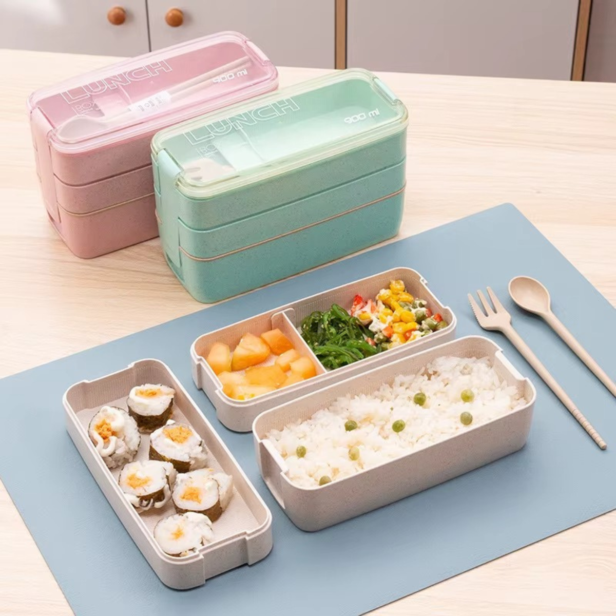 Rarapop Kit Lancheira Japonesa Bento Box com Colher e Garfo