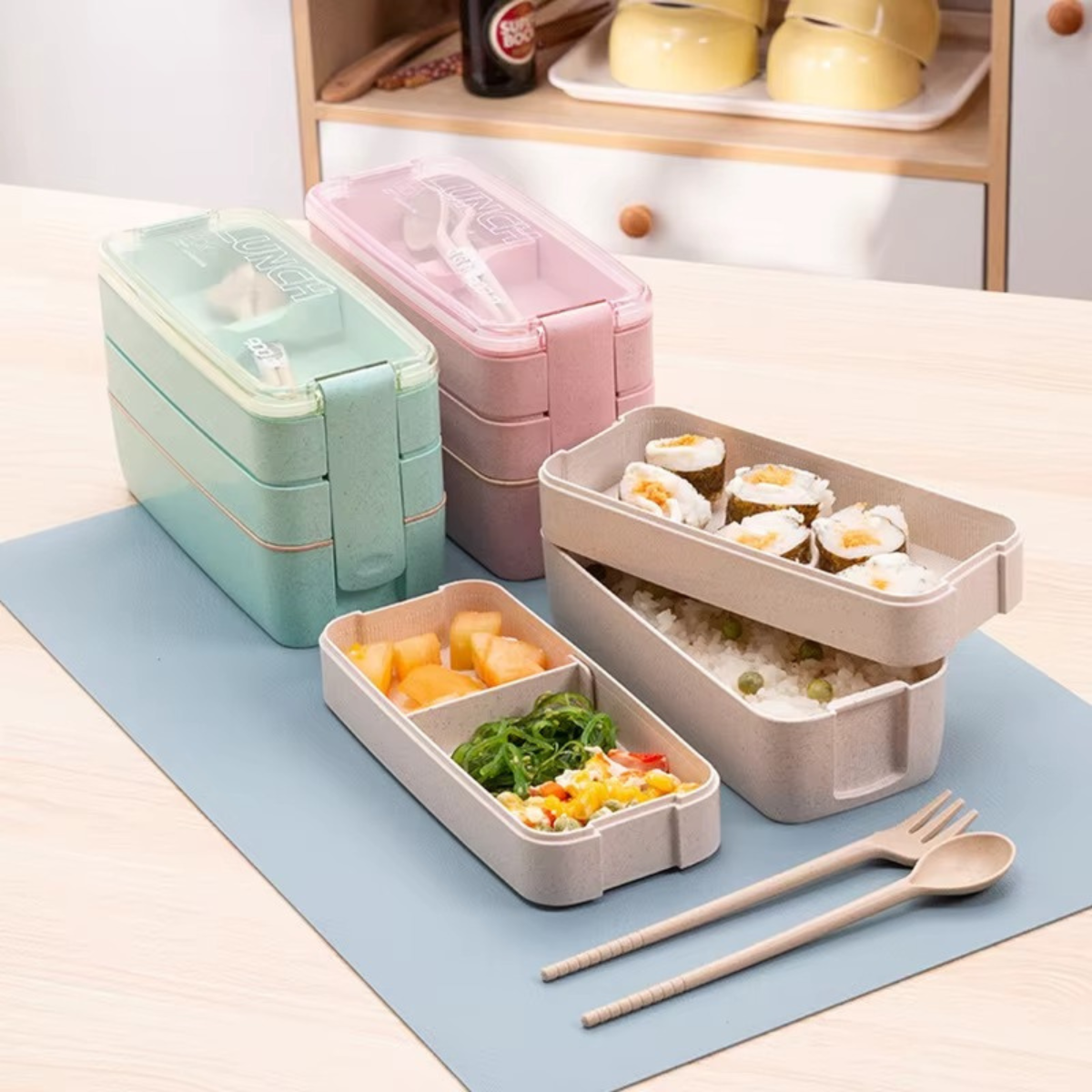 Rarapop Kit Lancheira Japonesa Bento Box com Colher e Garfo