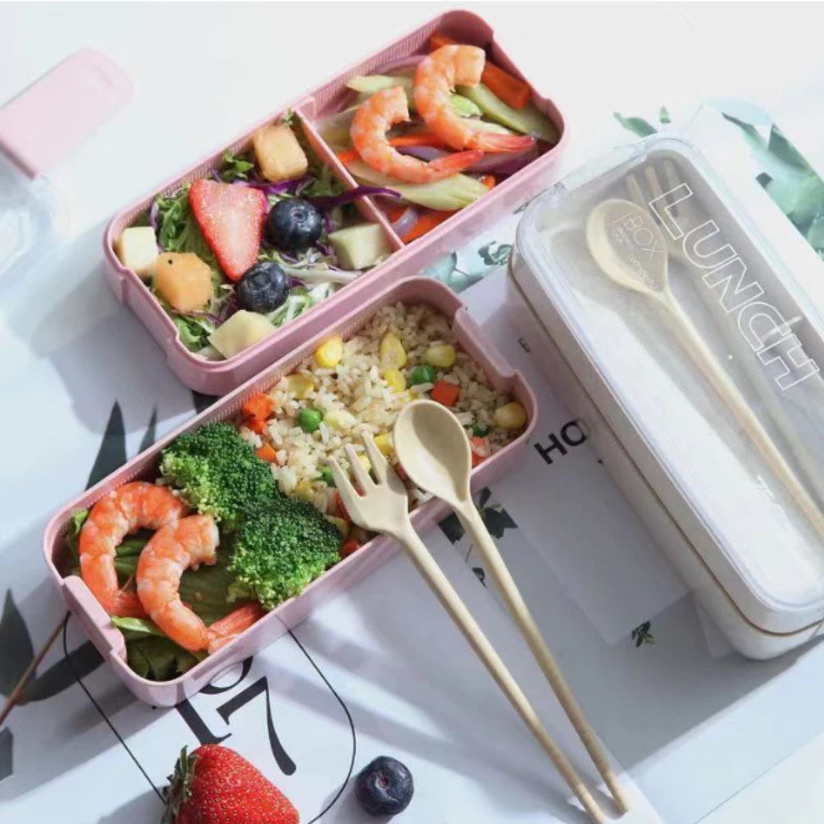 Rarapop Kit Lancheira Japonesa Bento Box com Colher e Garfo